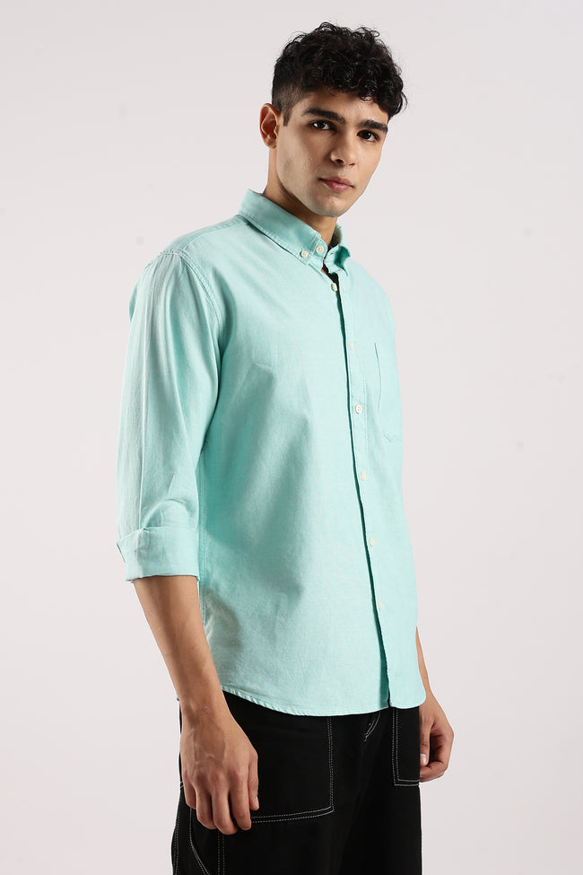 Men Green Cotton Oxford Shirt