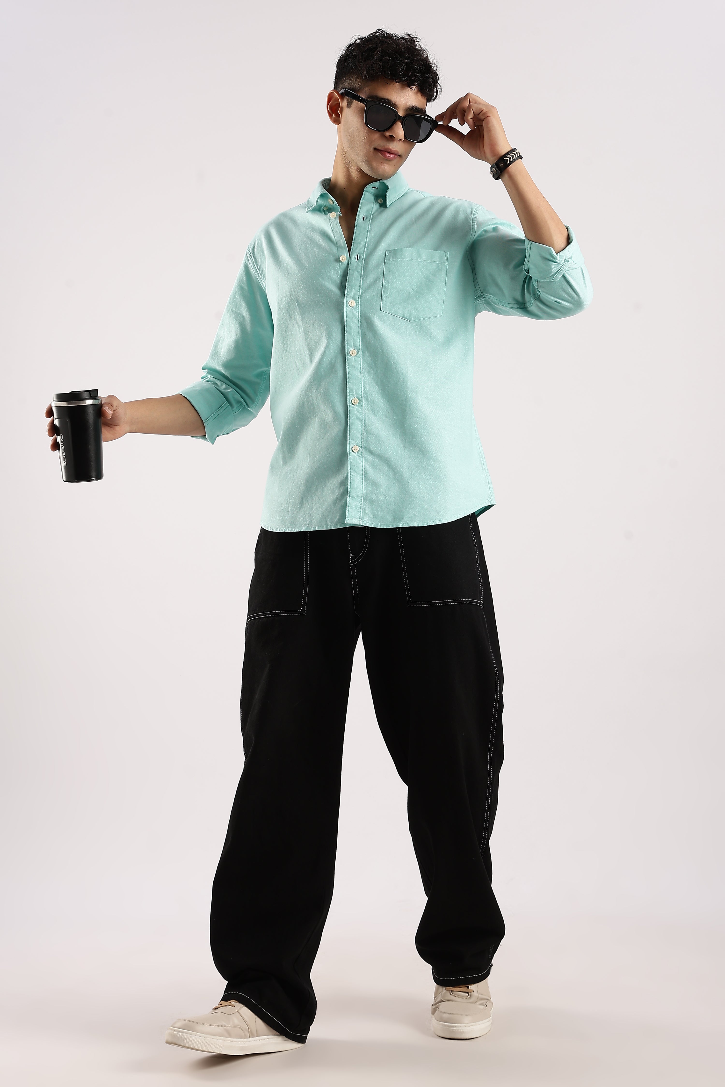 Men Green Cotton Oxford Shirt