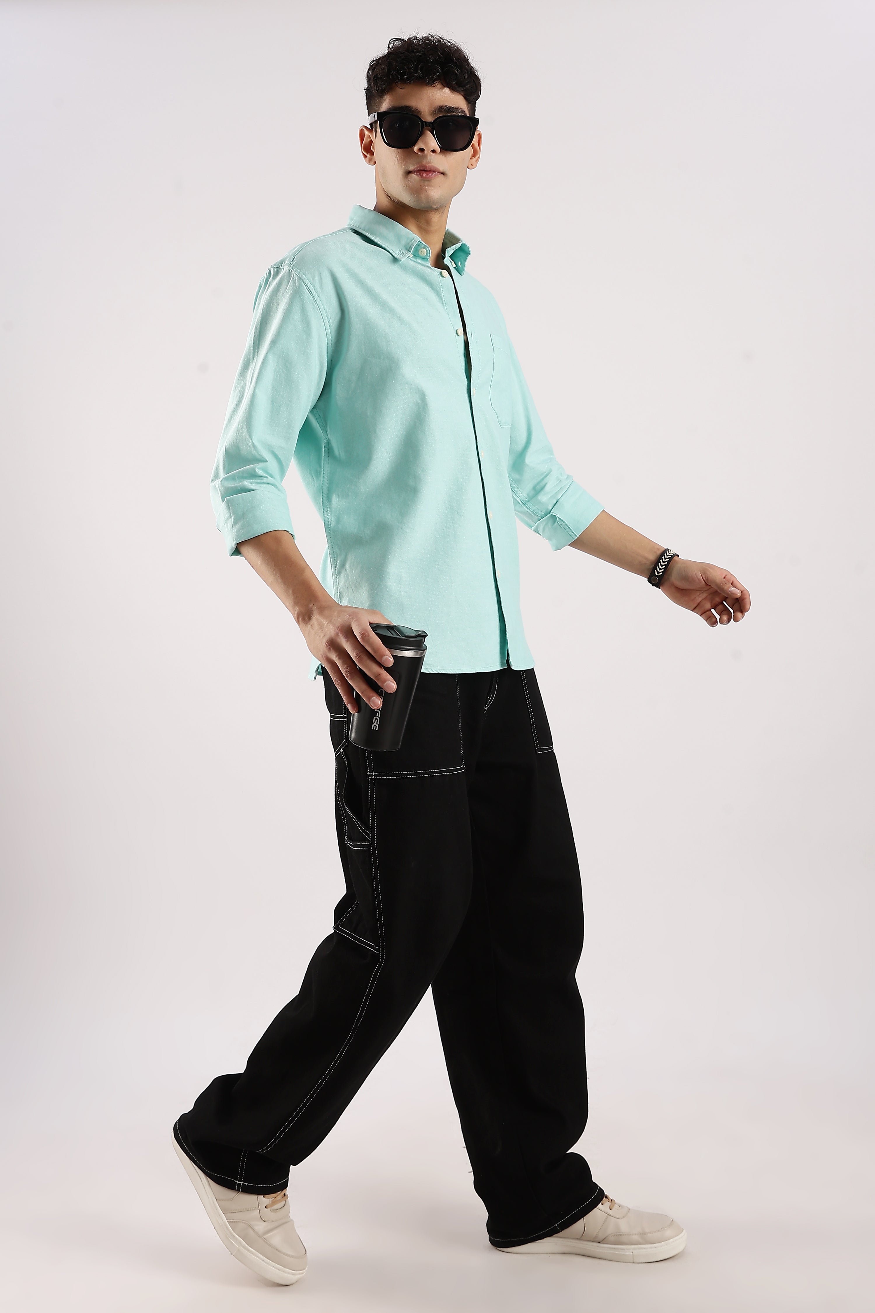 Men Green Cotton Oxford Shirt