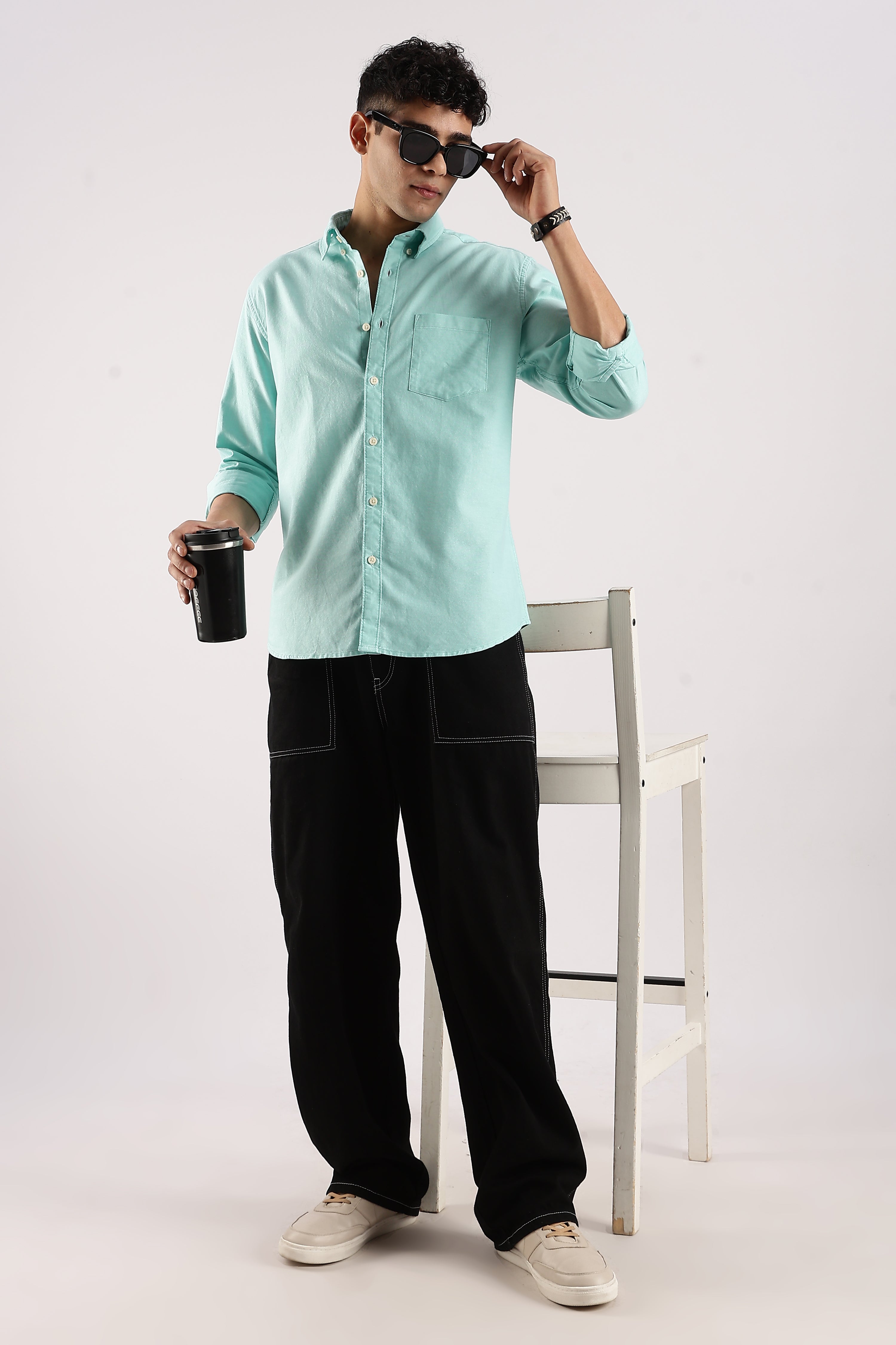 Men Green Cotton Oxford Shirt