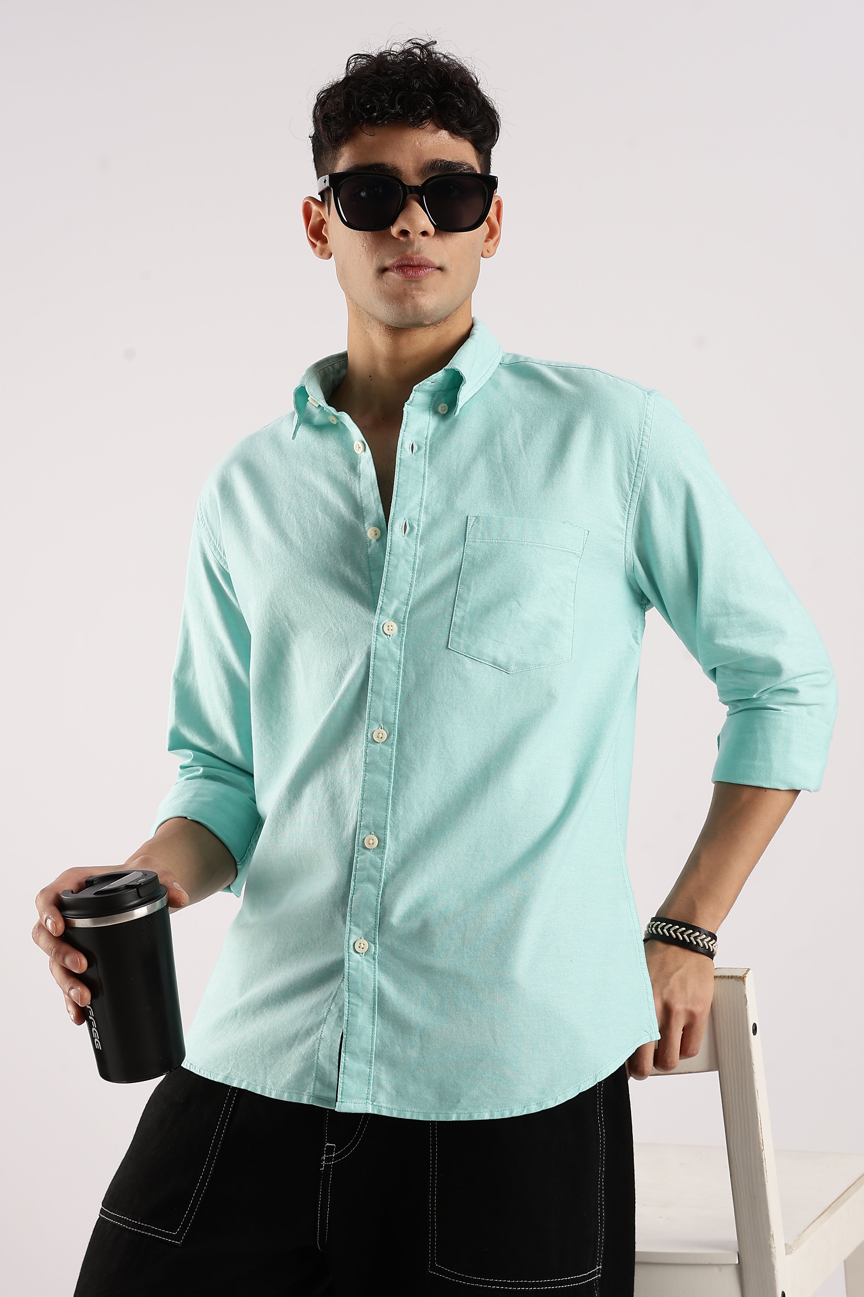 Men Green Cotton Oxford Shirt