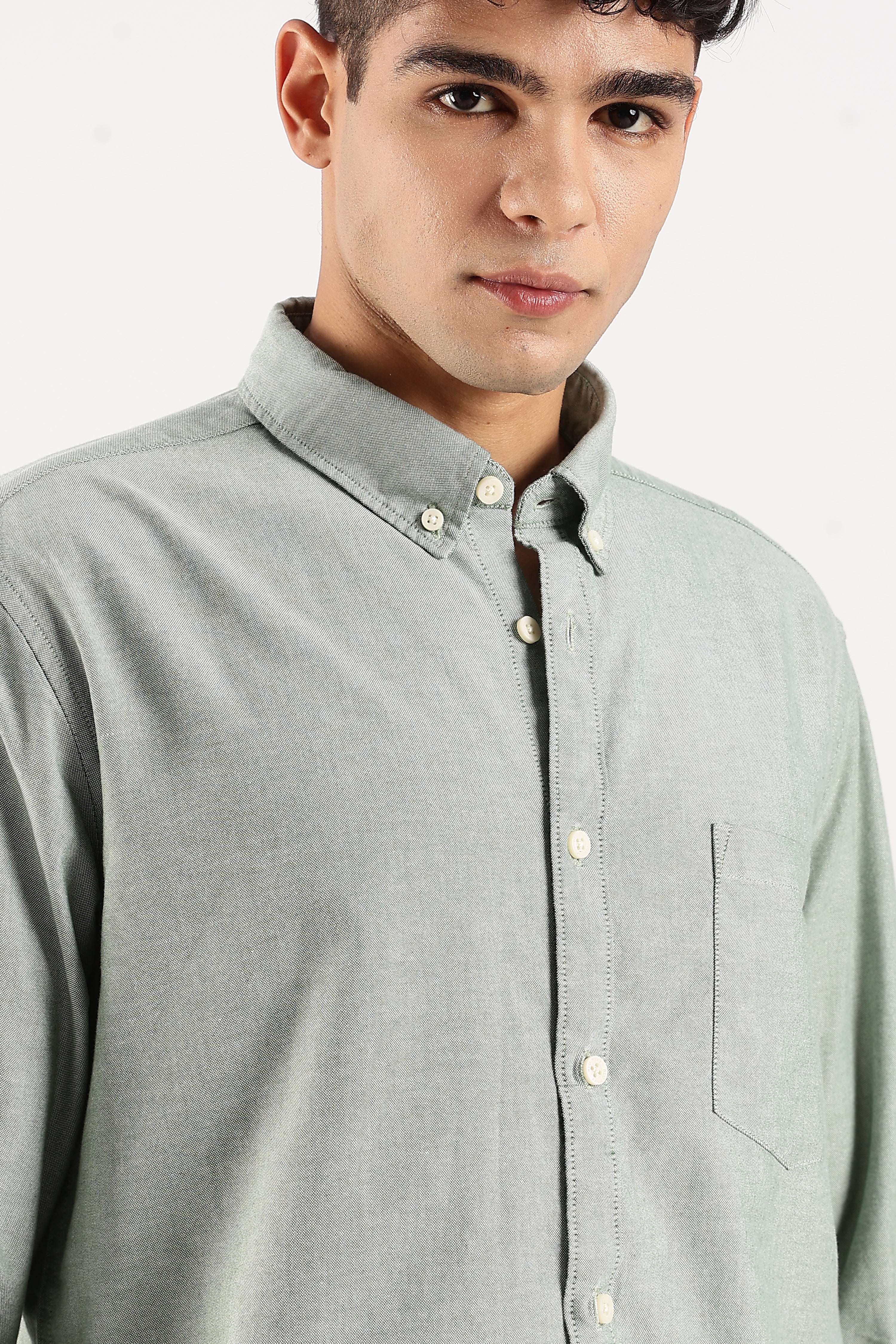 Men Green Cotton Oxford Shirt
