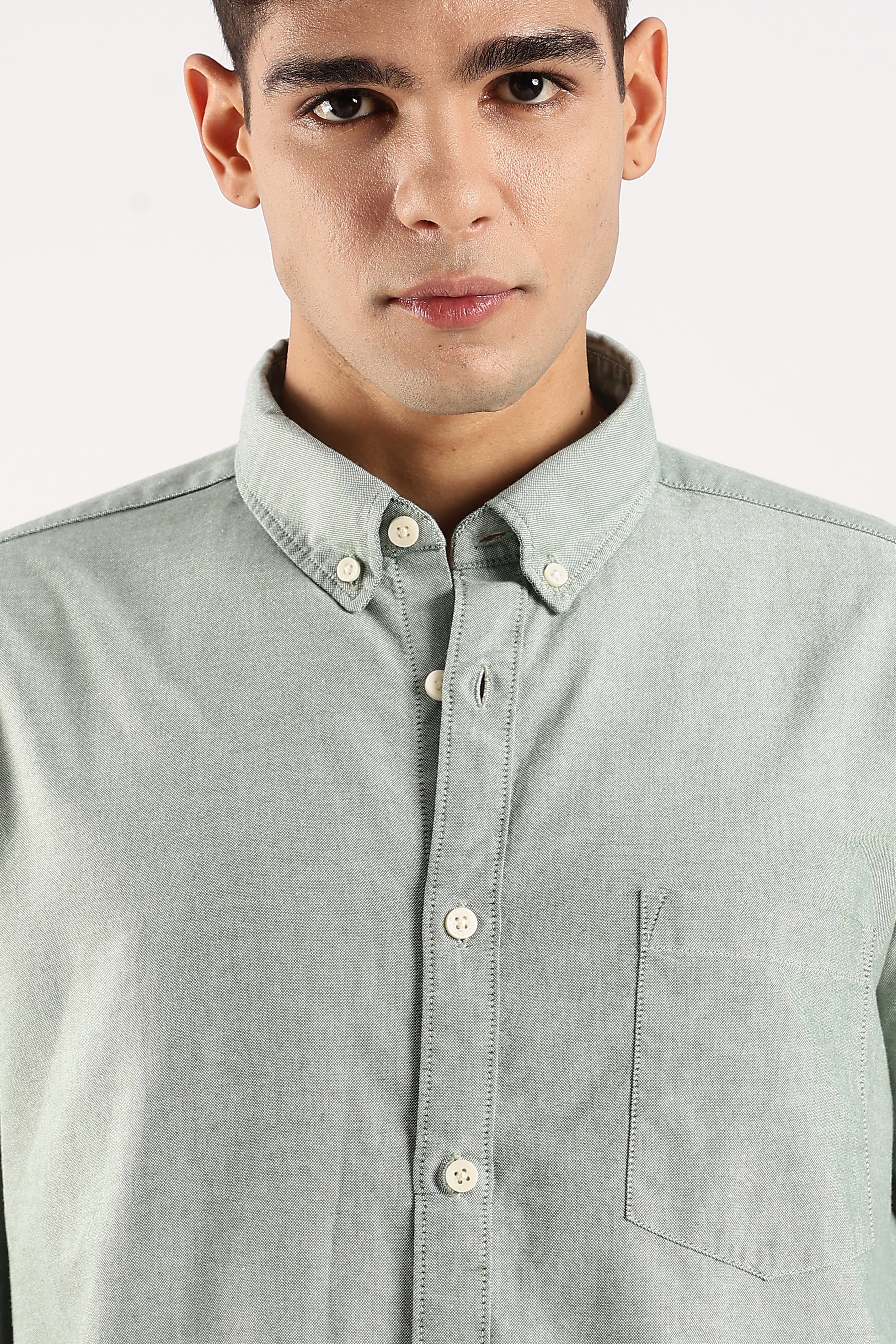 Men Green Cotton Oxford Shirt
