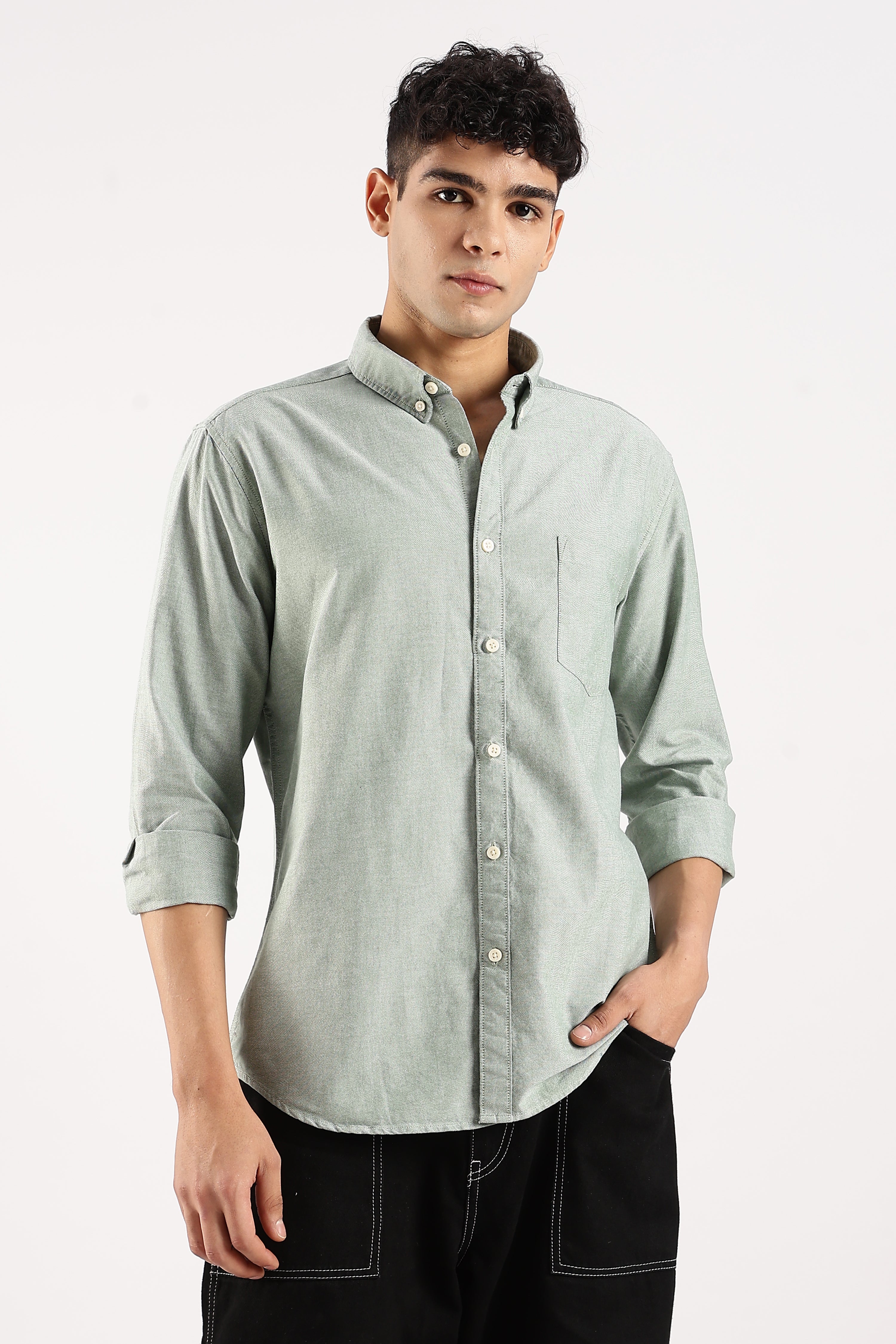 Men Green Cotton Oxford Shirt