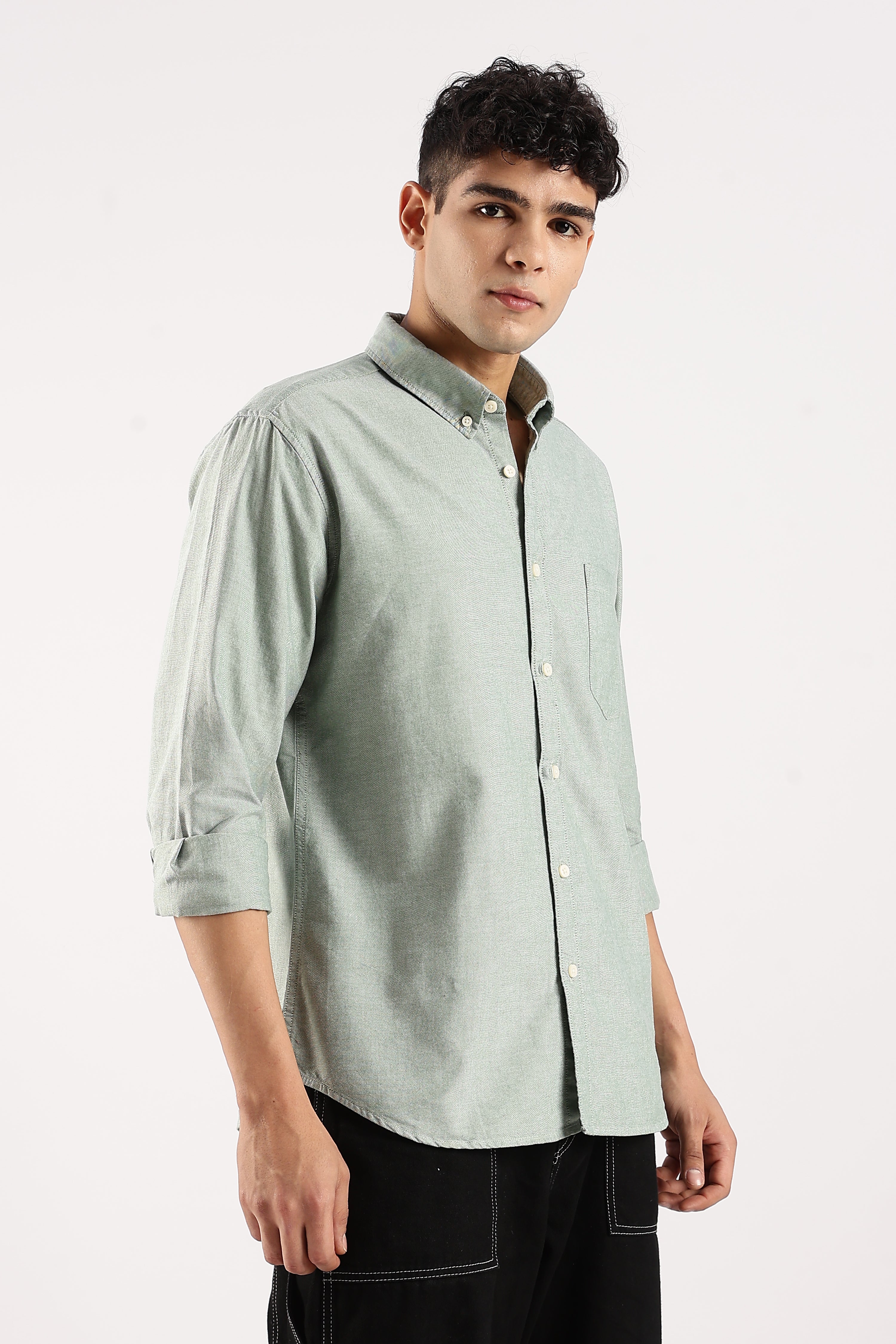 Men Green Cotton Oxford Shirt