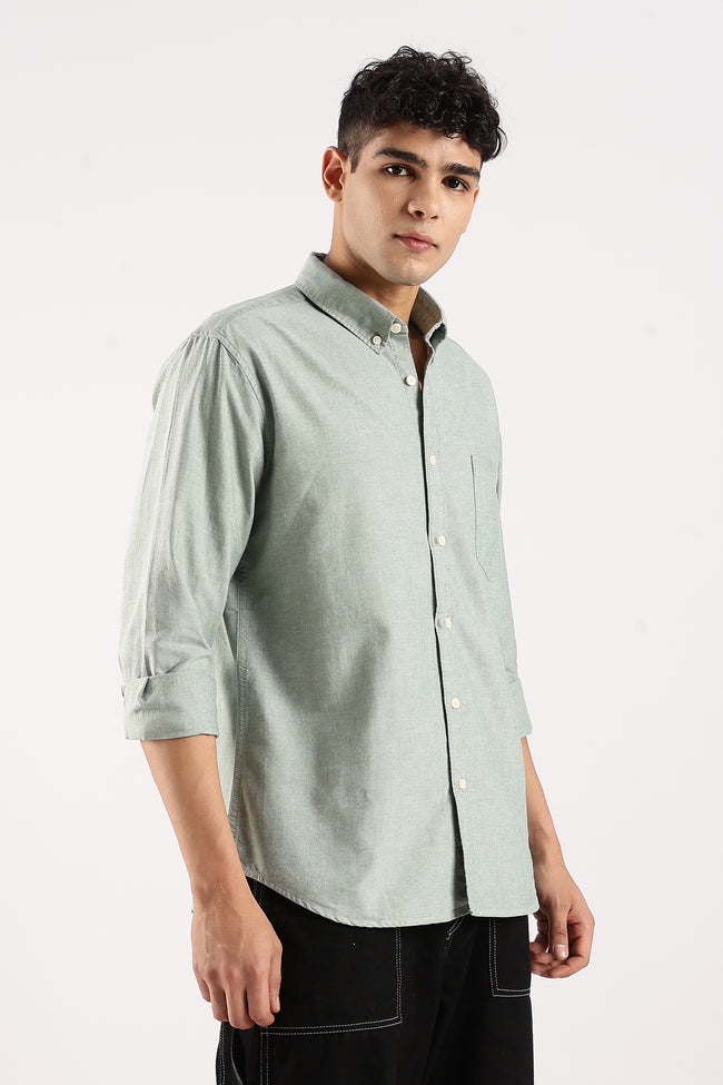 Men Green Cotton Oxford Shirt