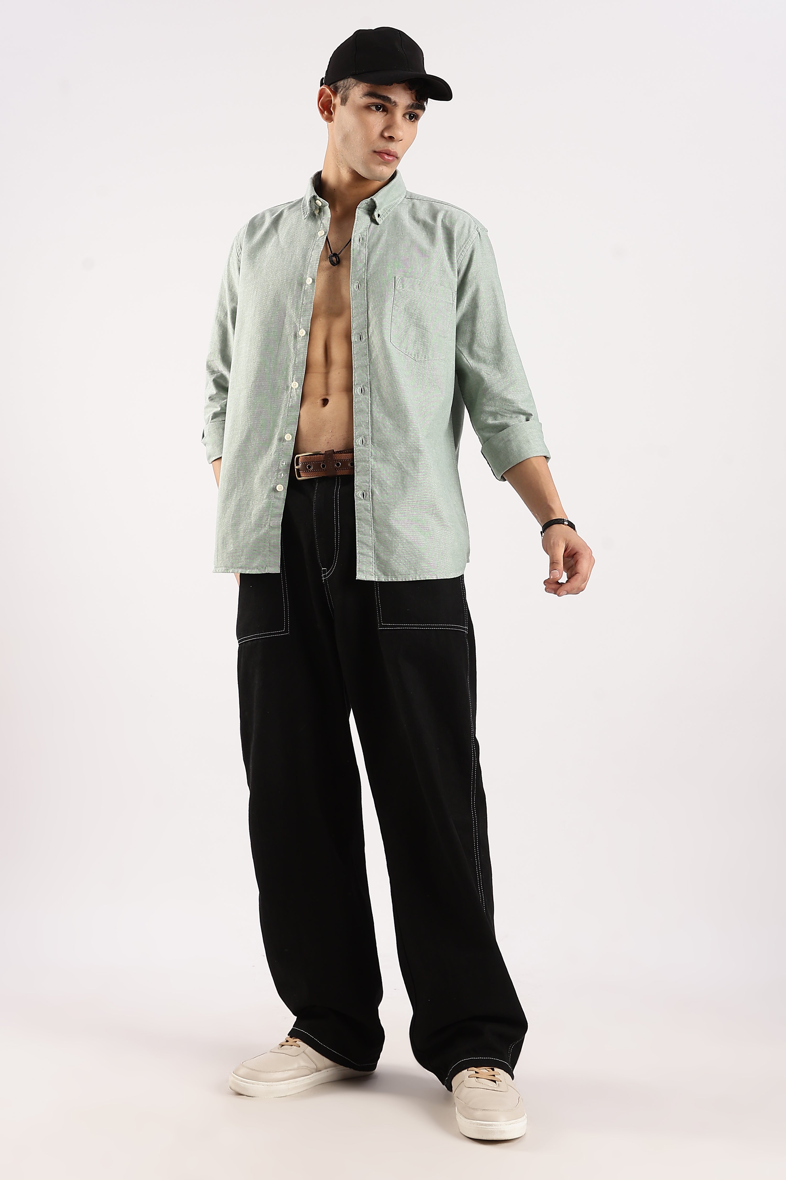 Men Green Cotton Oxford Shirt