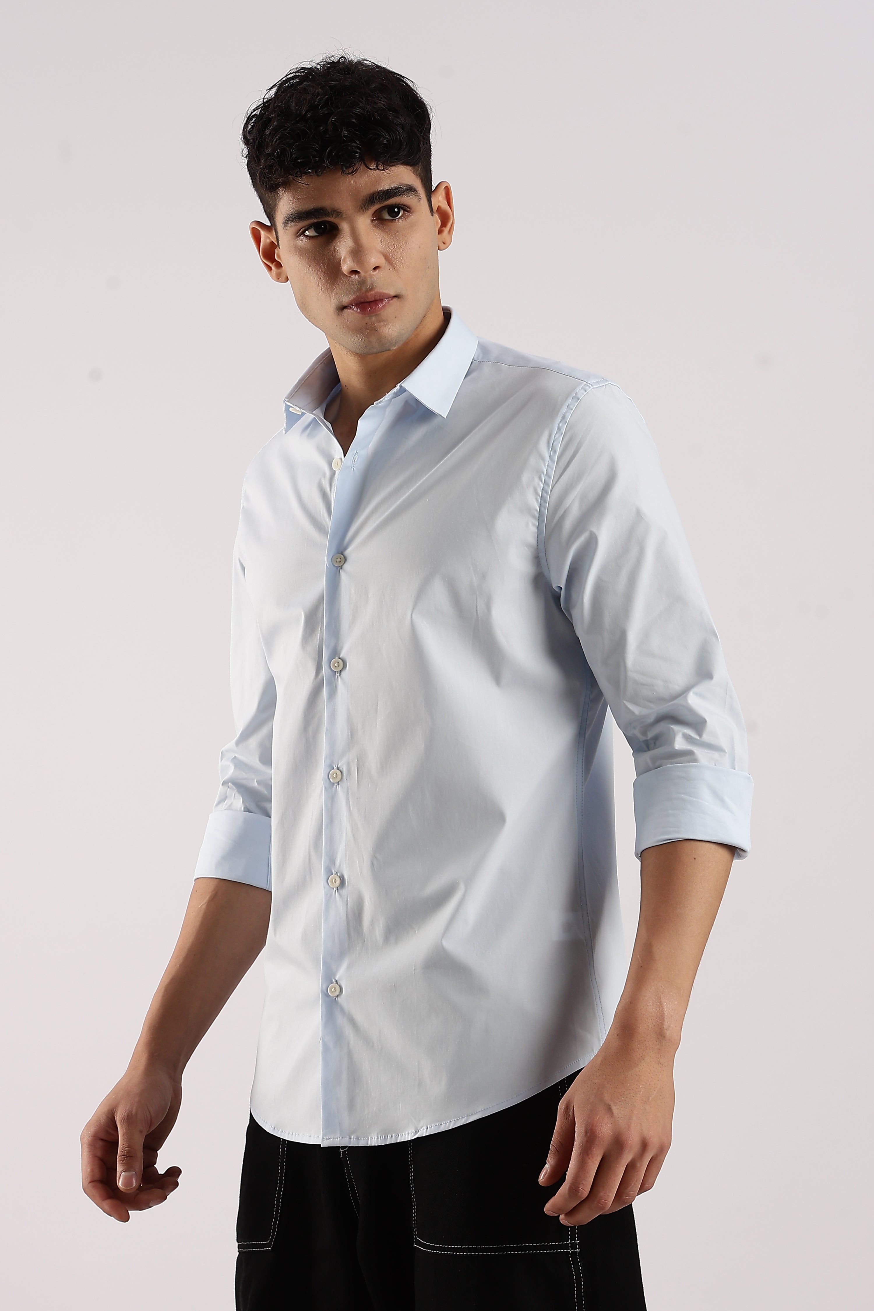 Men Blue Cotton Lycra Shirt
