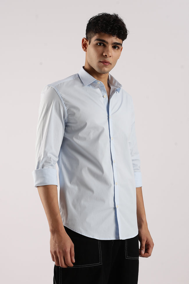 Men Blue Cotton Lycra Shirt