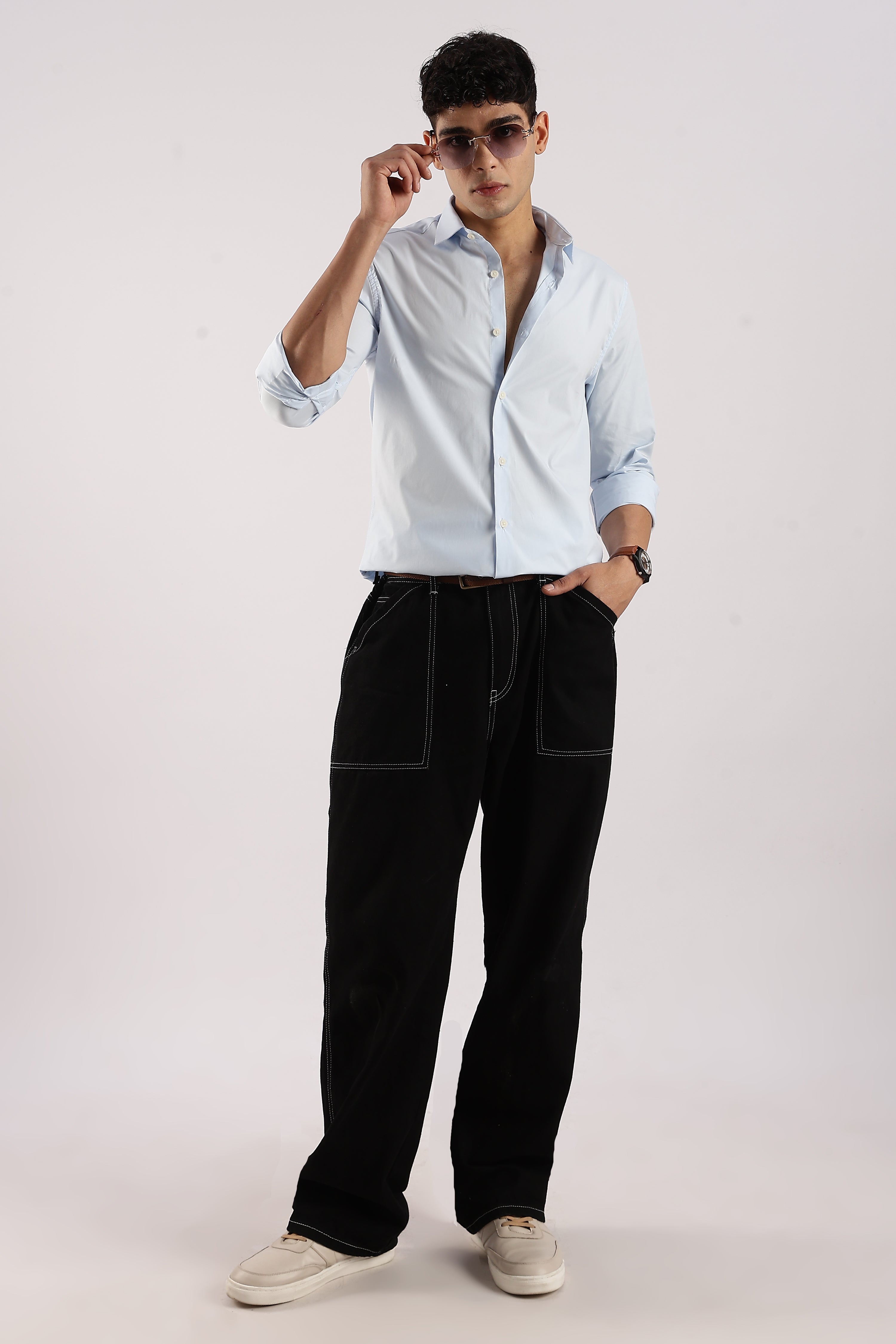 Men Blue Cotton Lycra Shirt