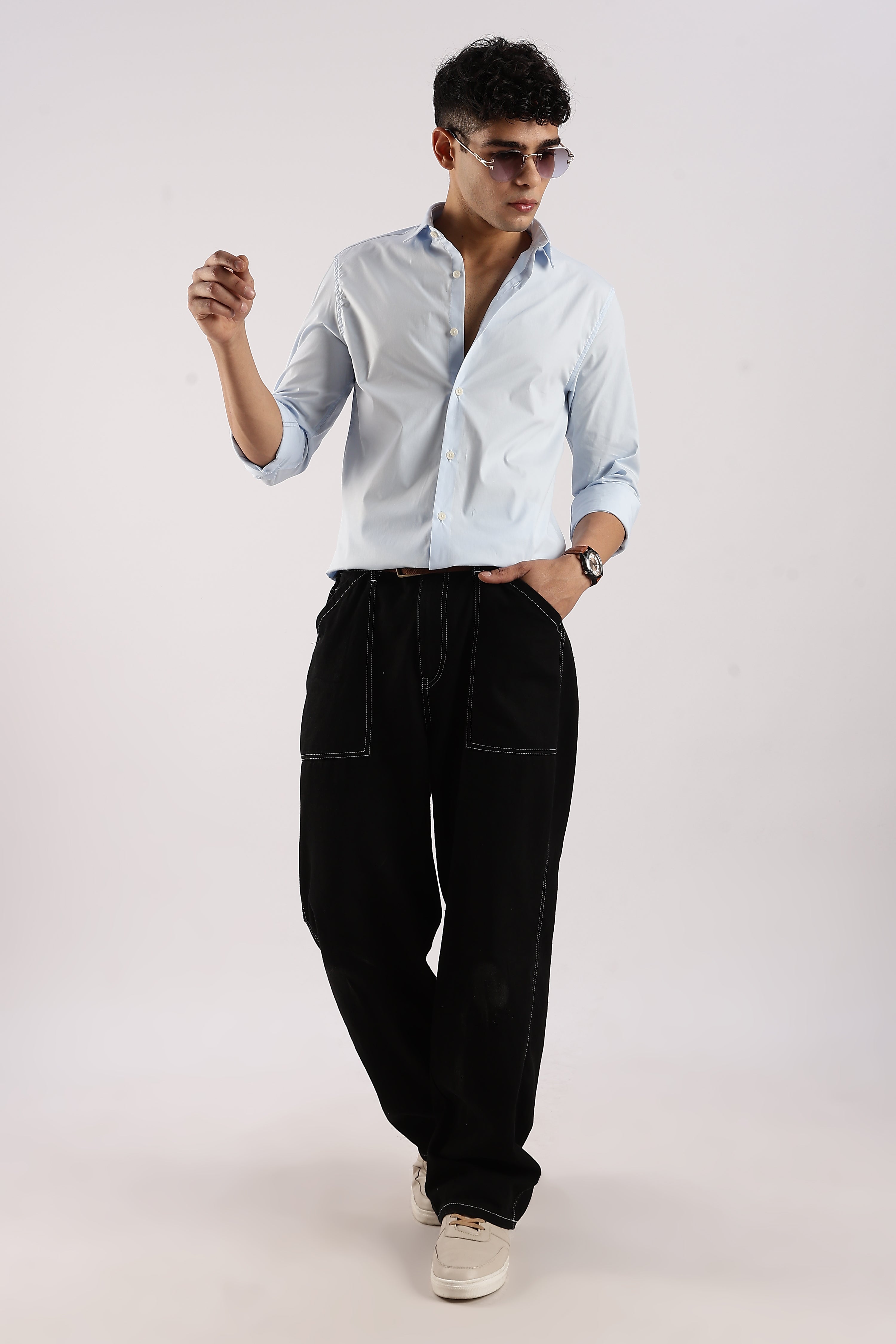Men Blue Cotton Lycra Shirt
