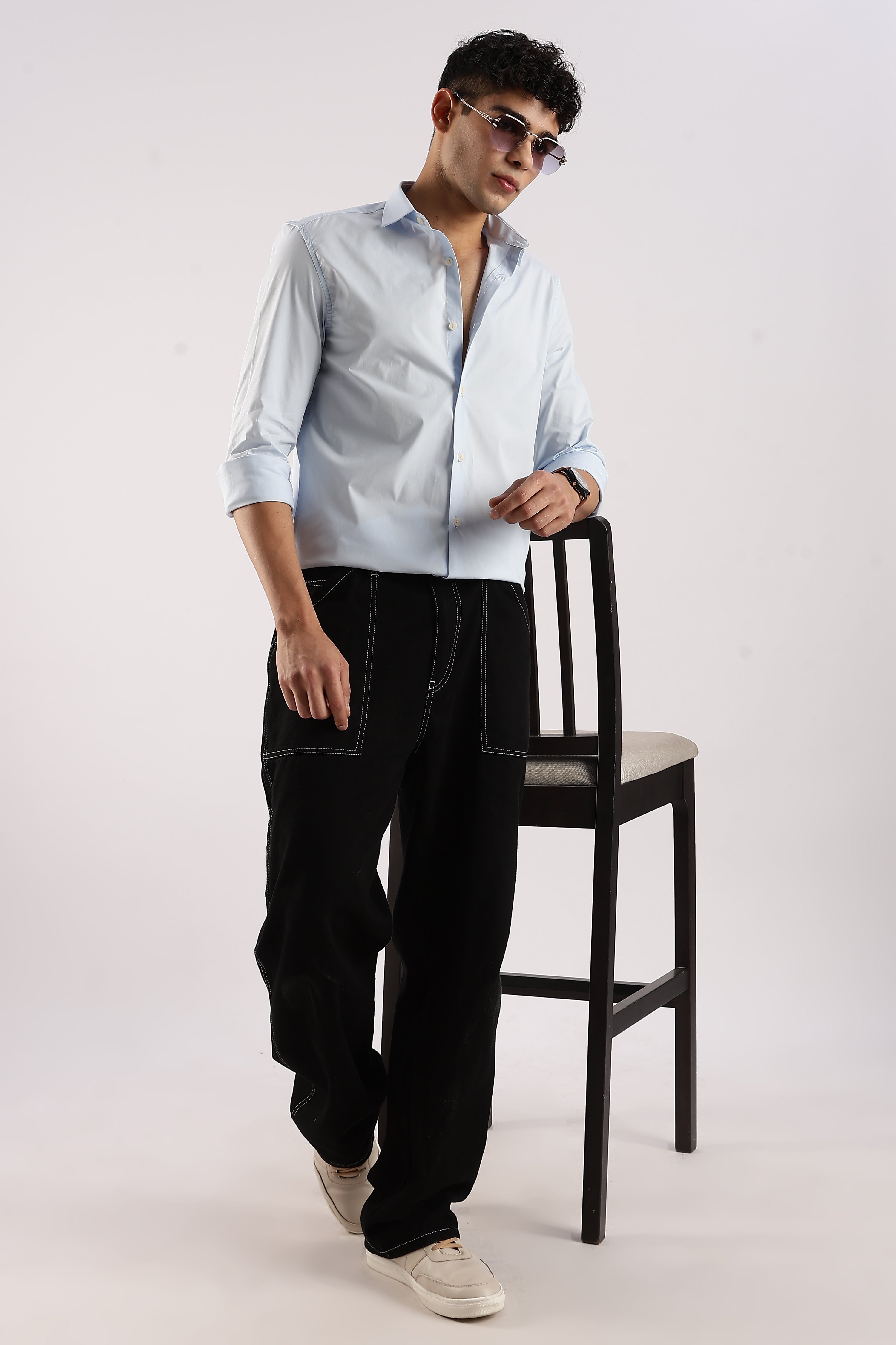 Men Blue Cotton Lycra Shirt