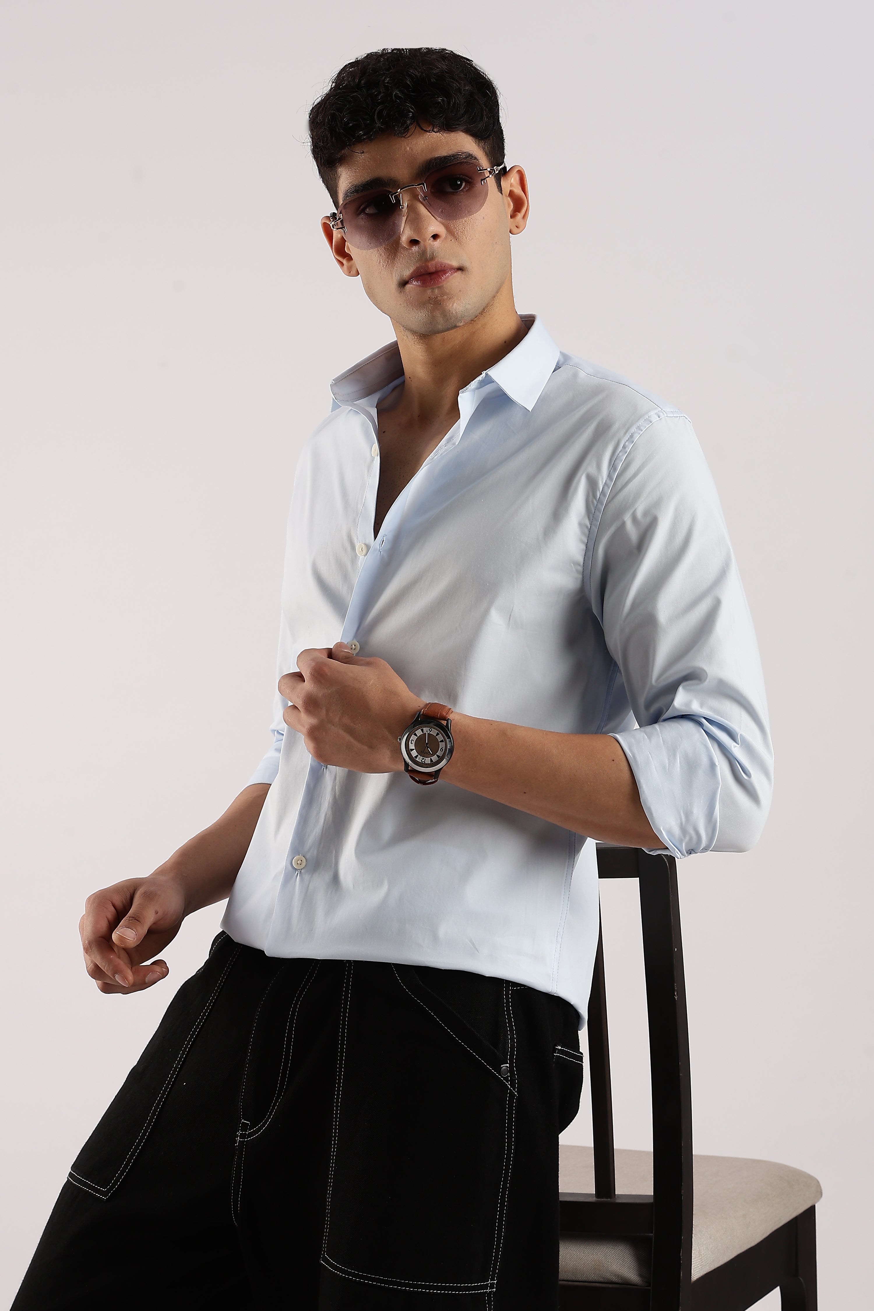 Men Blue Cotton Lycra Shirt