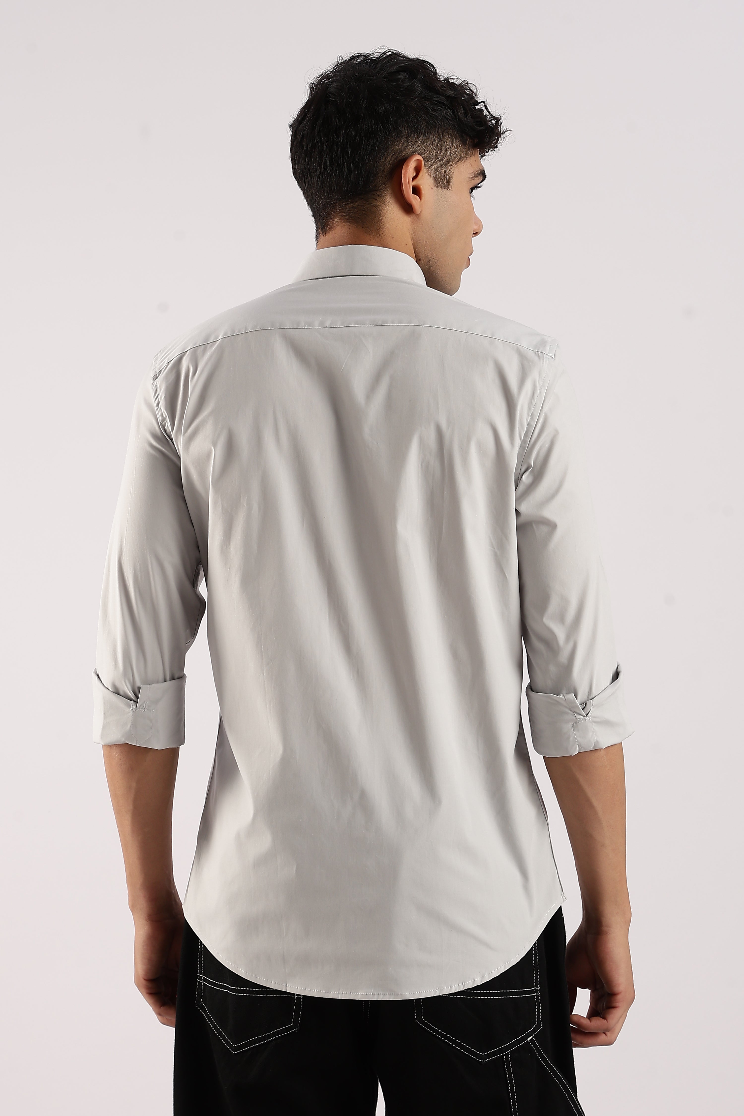 Men Grey Cotton Lycra Shirt