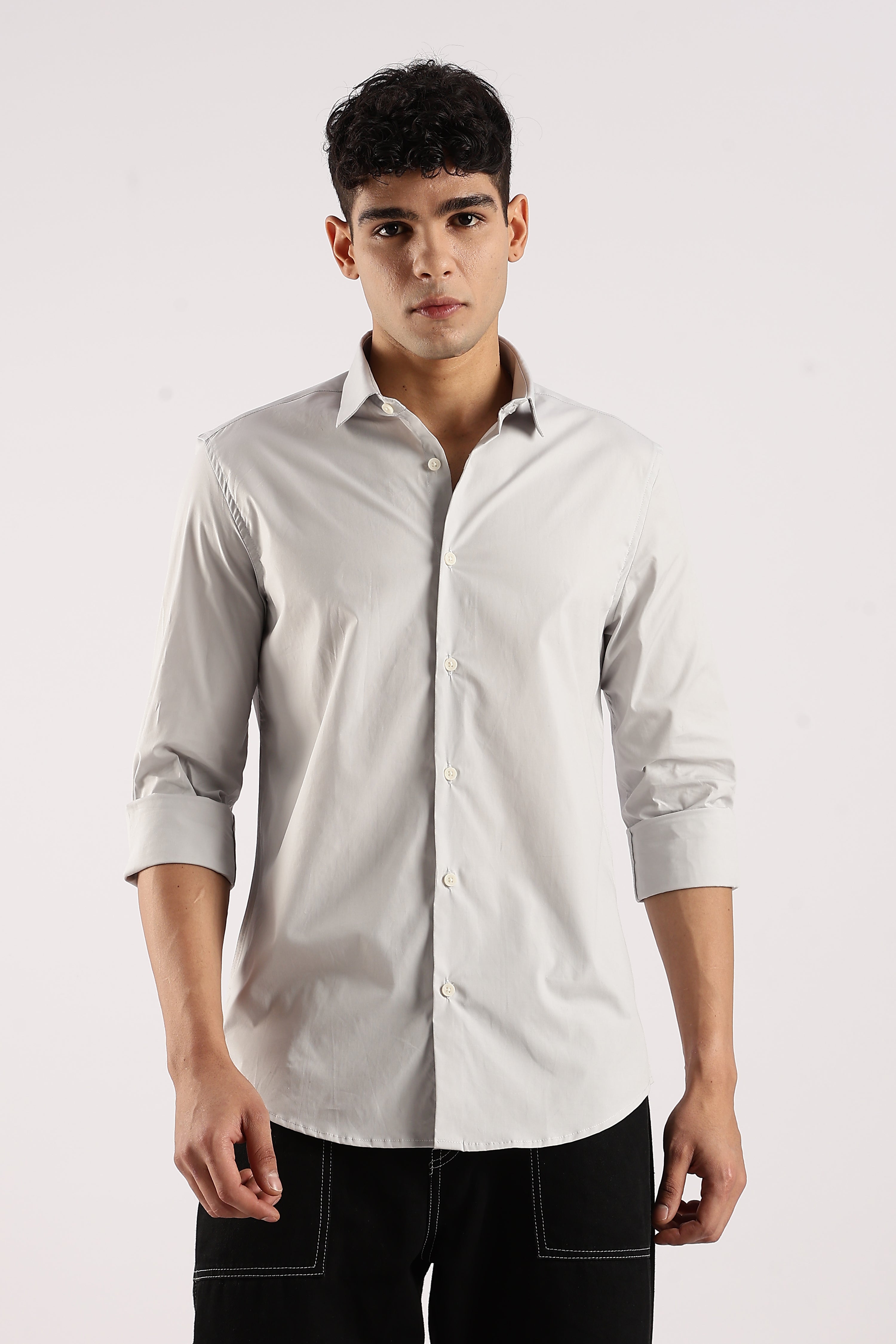 Men Grey Cotton Lycra Shirt
