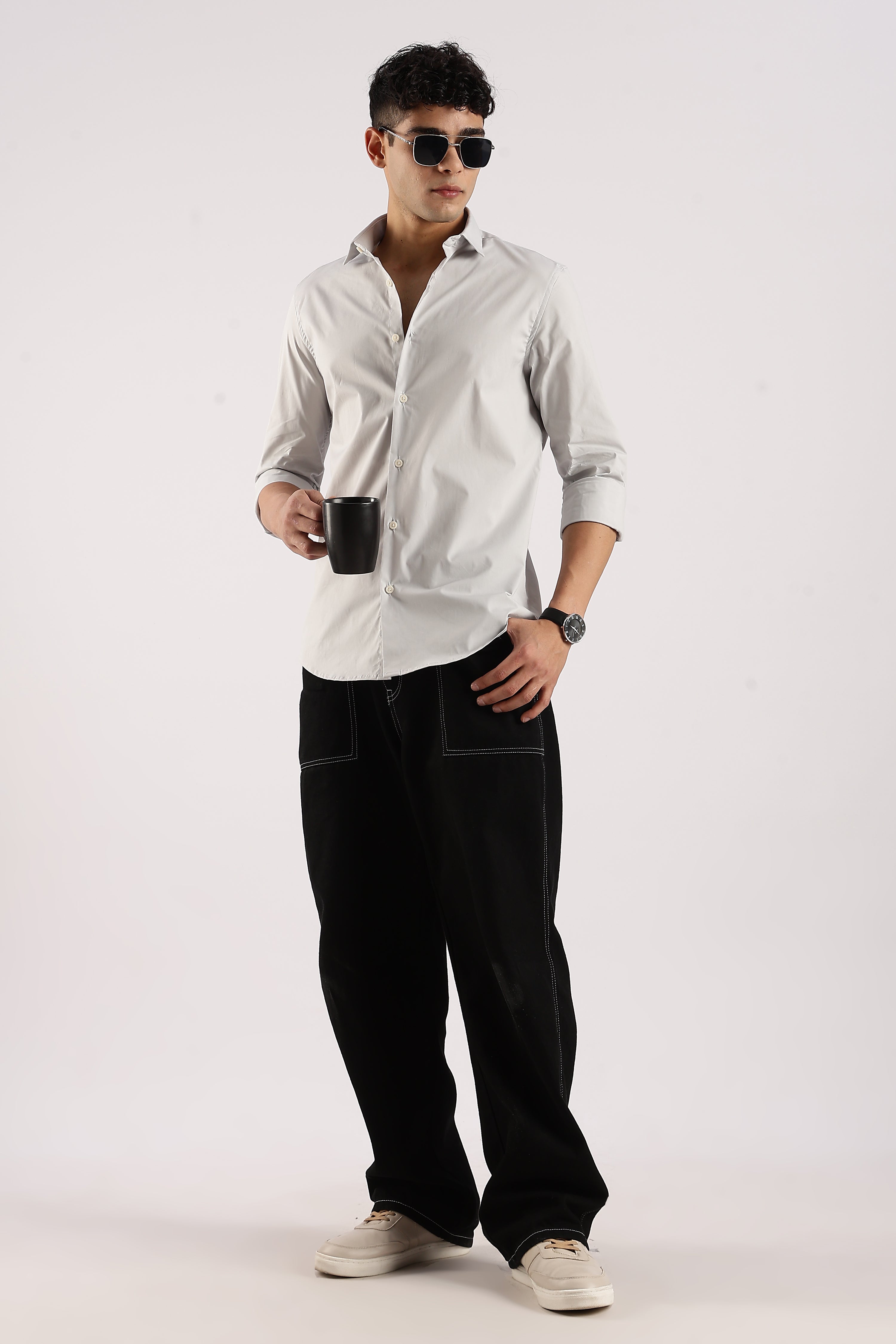 Men Grey Cotton Lycra Shirt