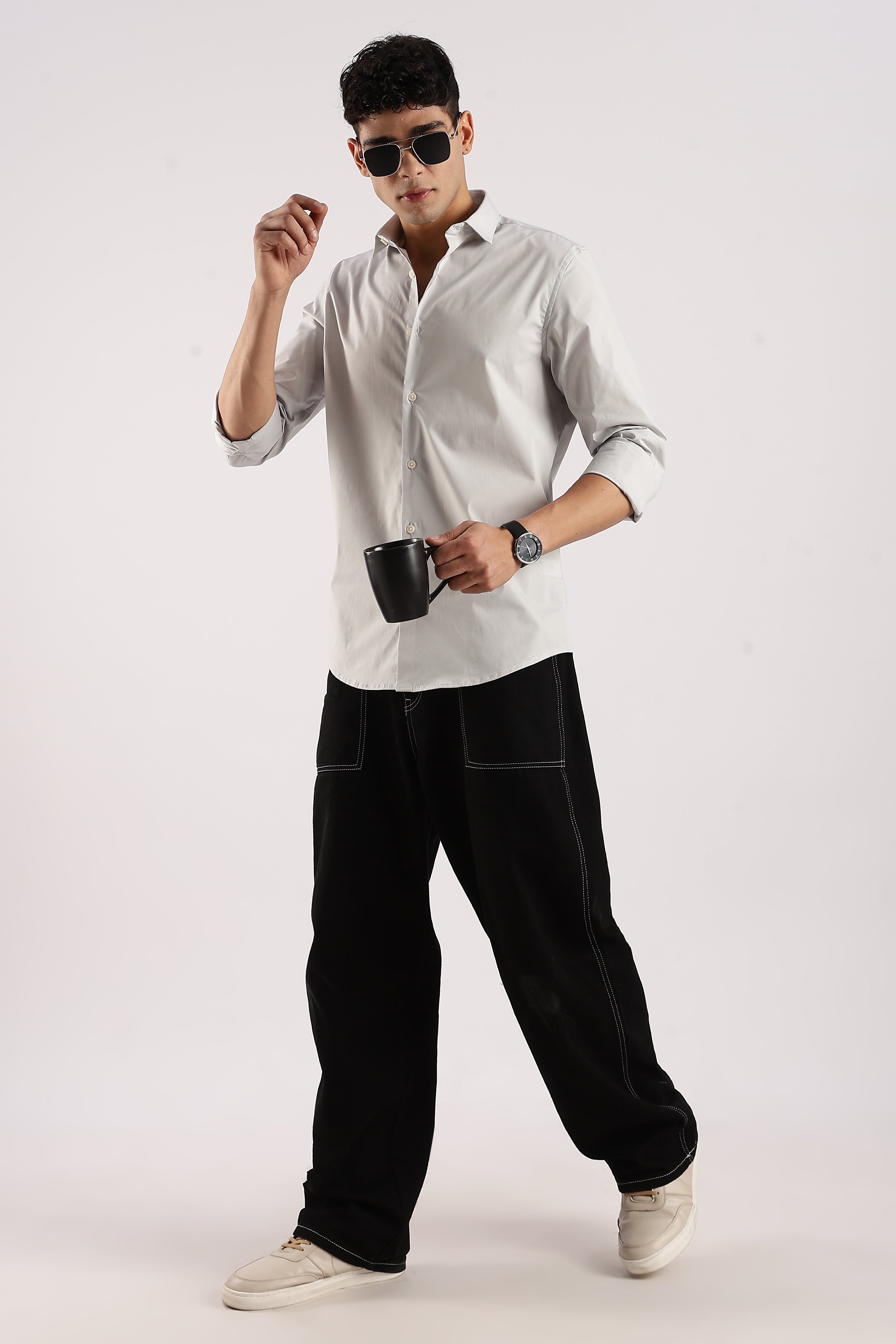 Men Grey Cotton Lycra Shirt