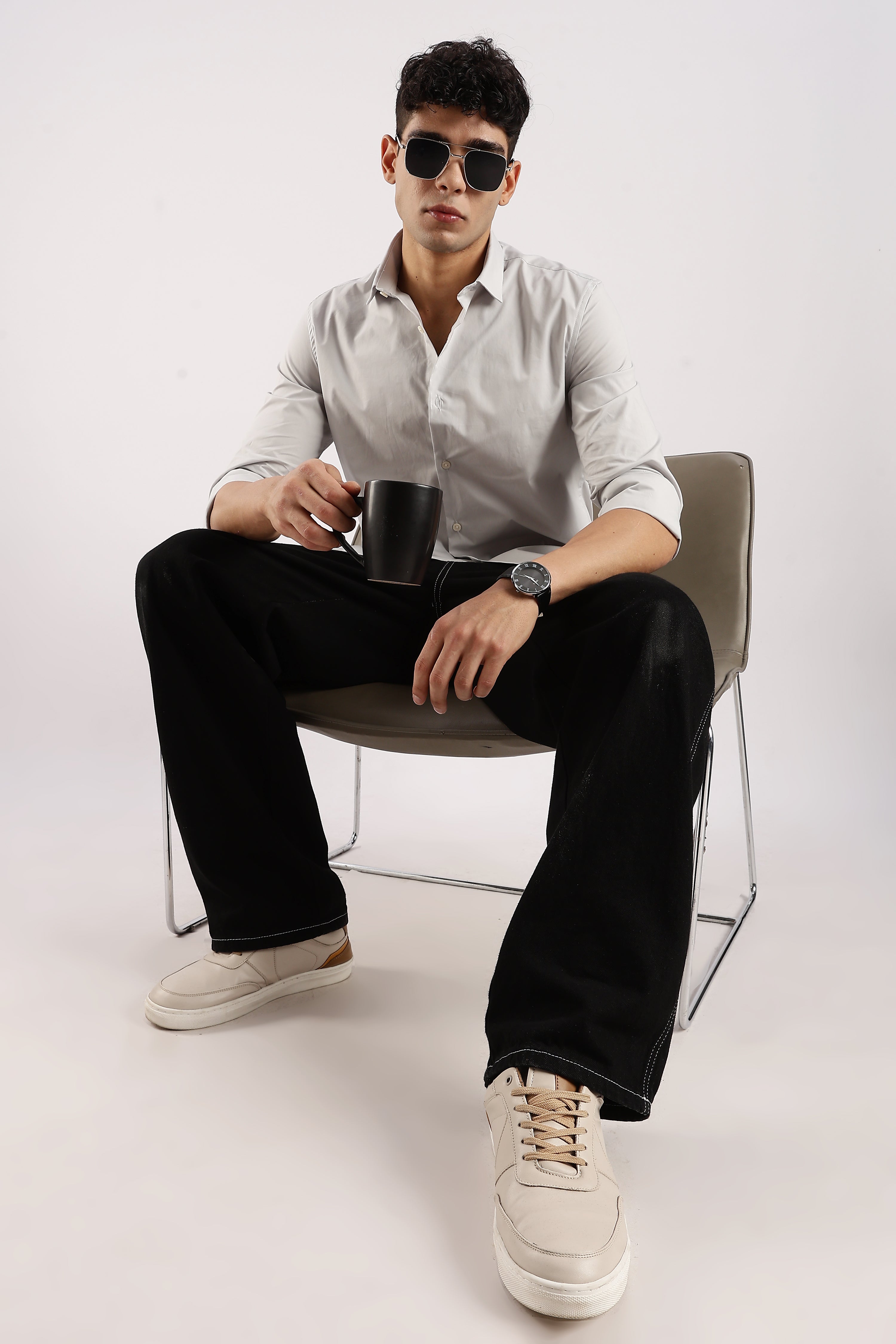 Men Grey Cotton Lycra Shirt