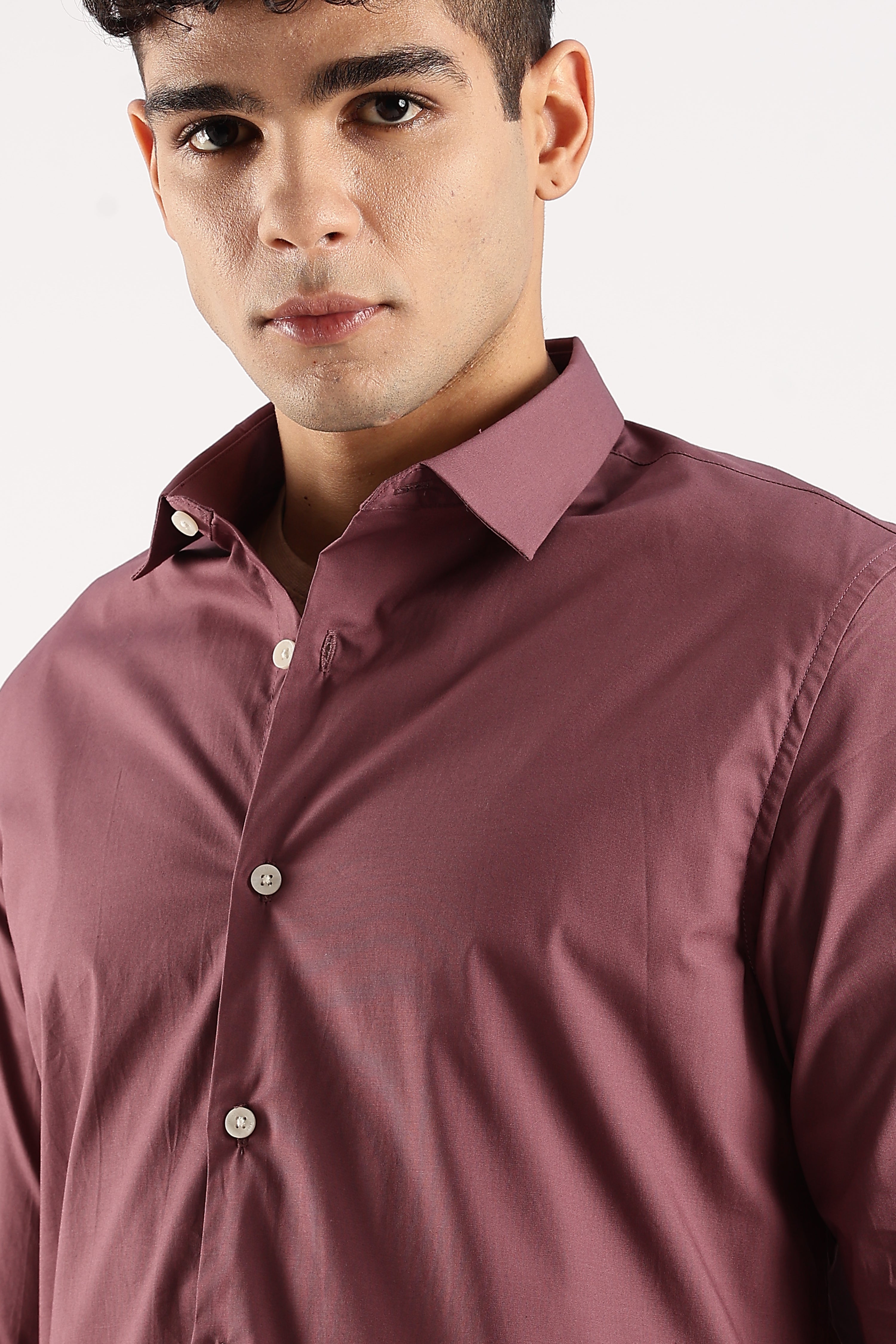 Men Maroon Cotton Lycra Shirt