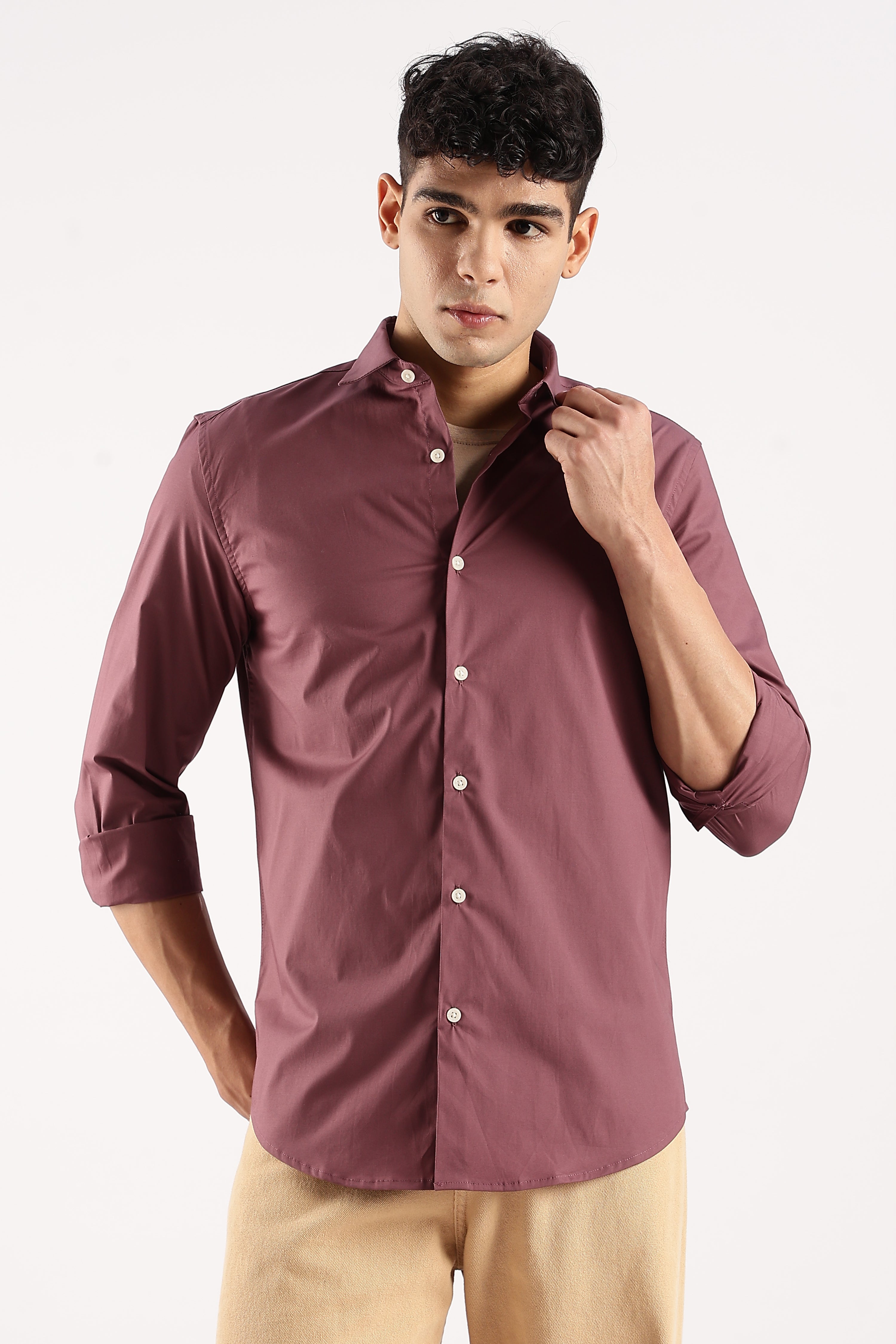 Men Maroon Cotton Lycra Shirt