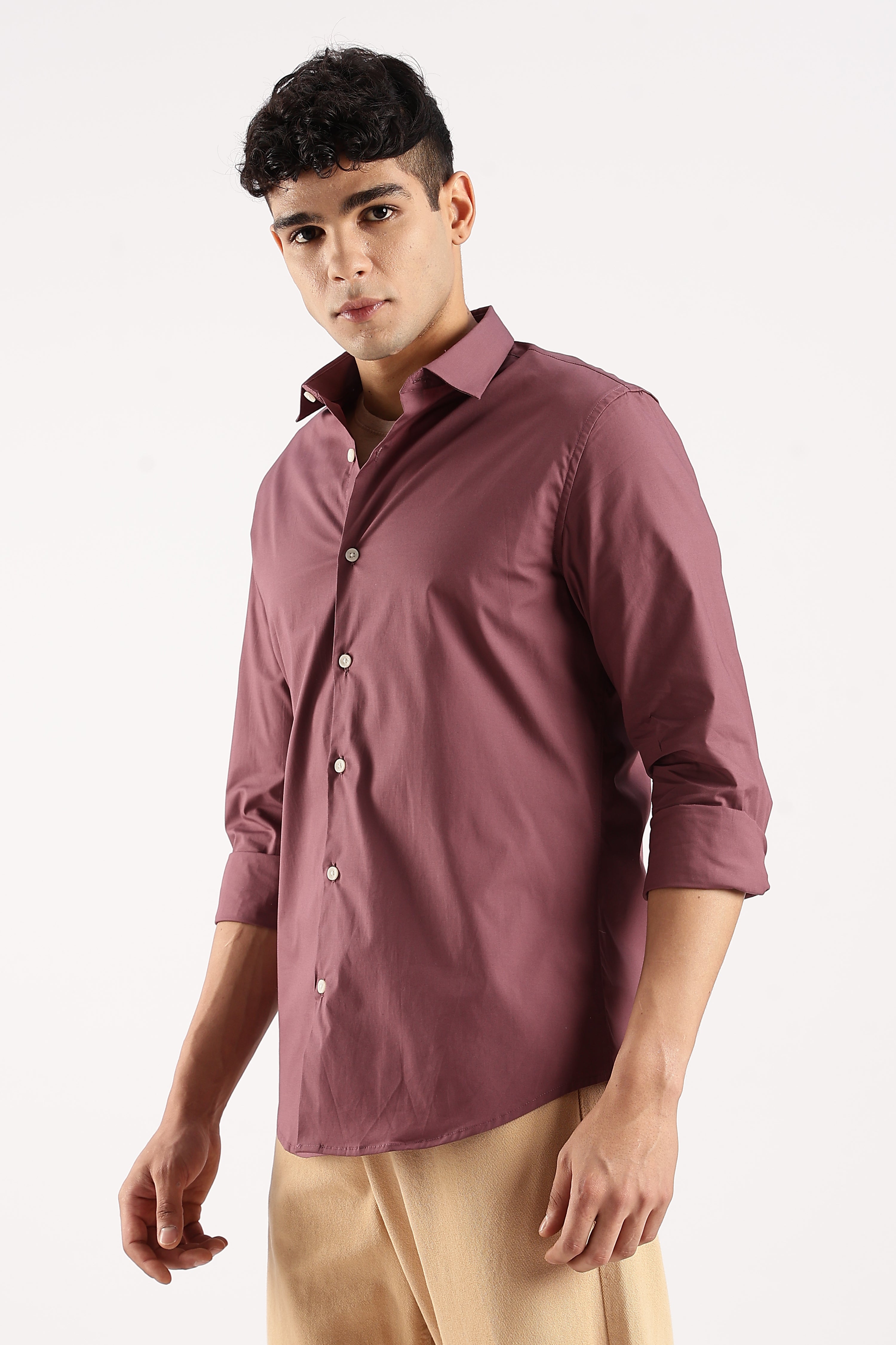 Men Maroon Cotton Lycra Shirt