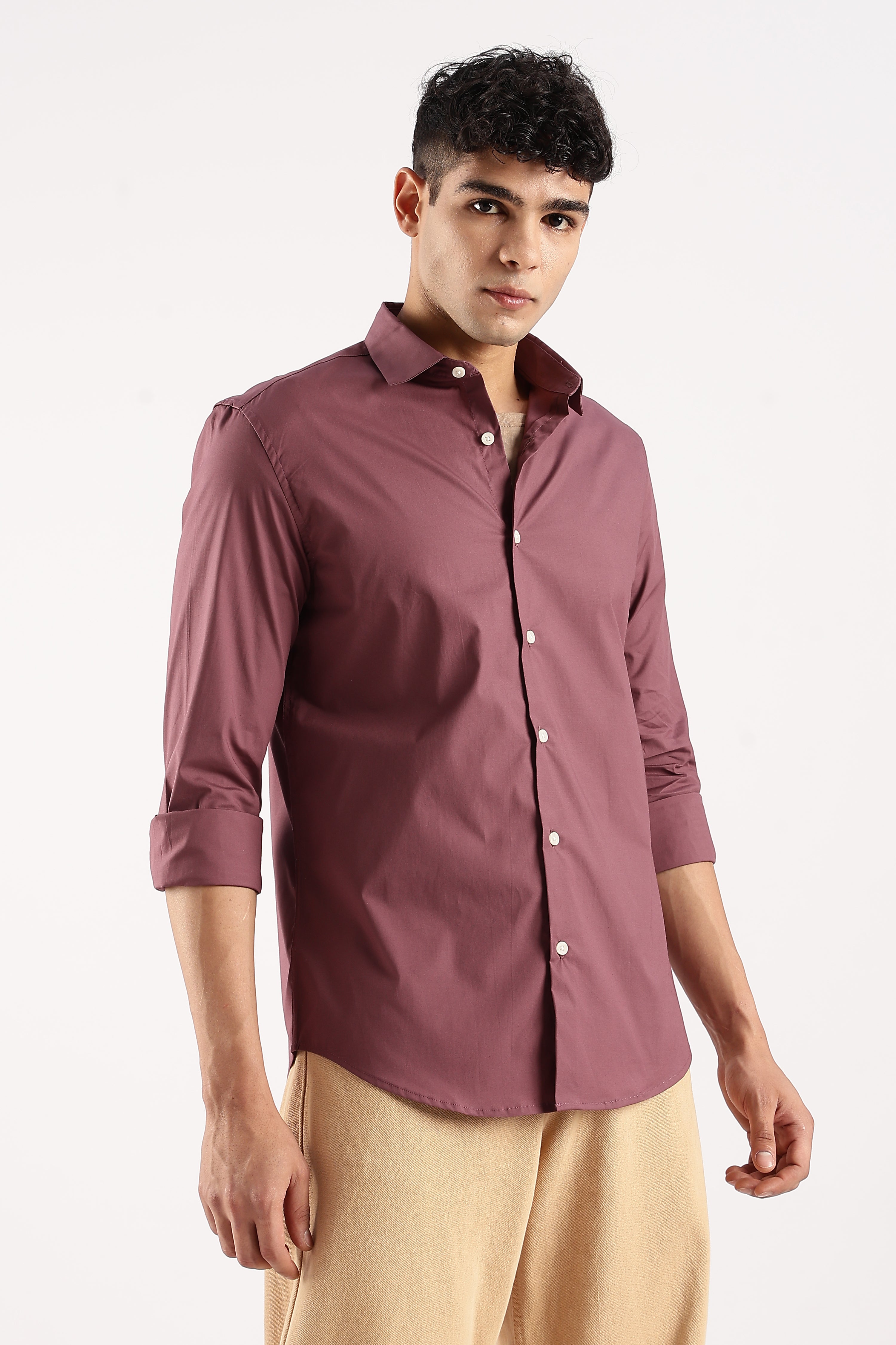 Men Maroon Cotton Lycra Shirt