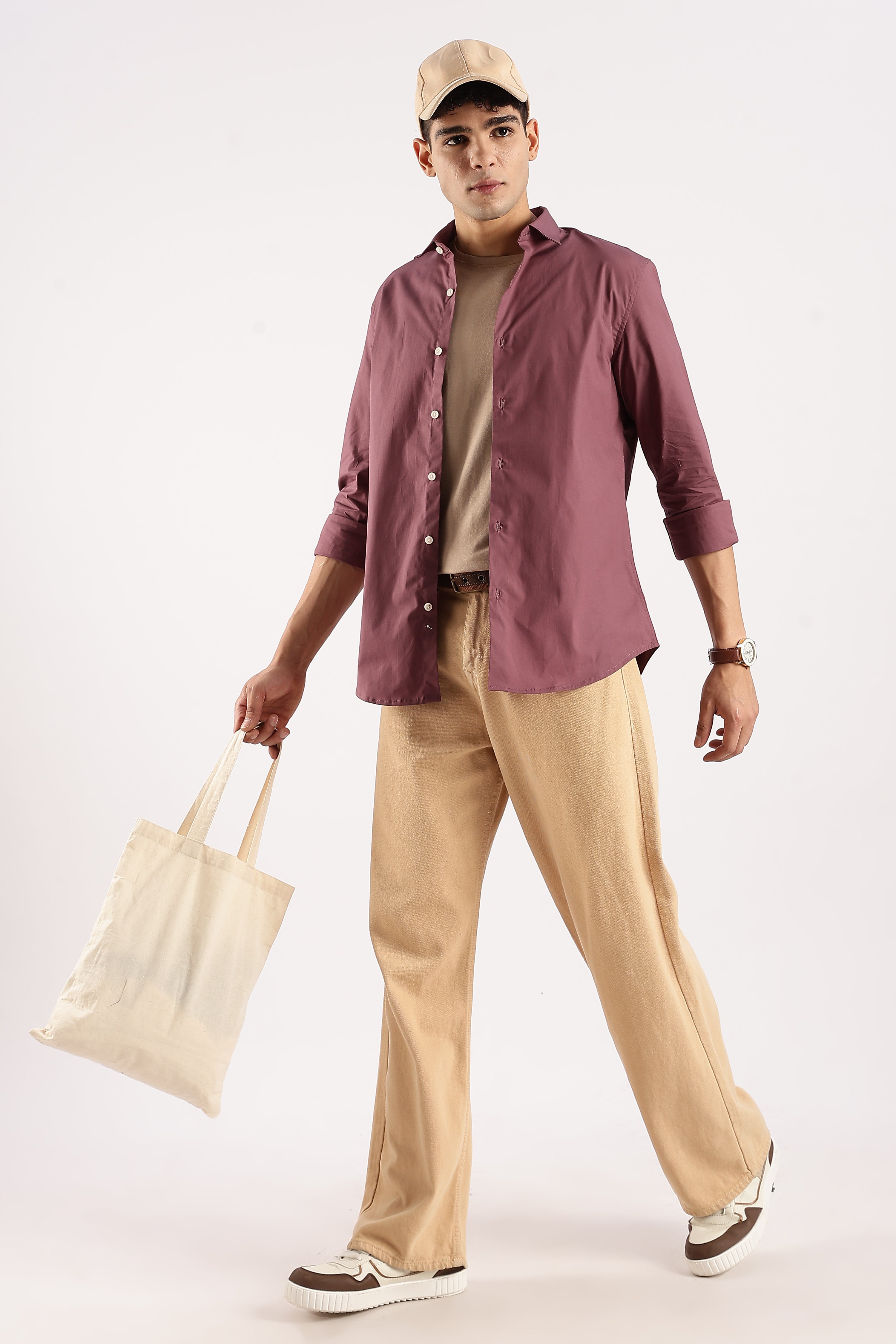 Men Maroon Cotton Lycra Shirt