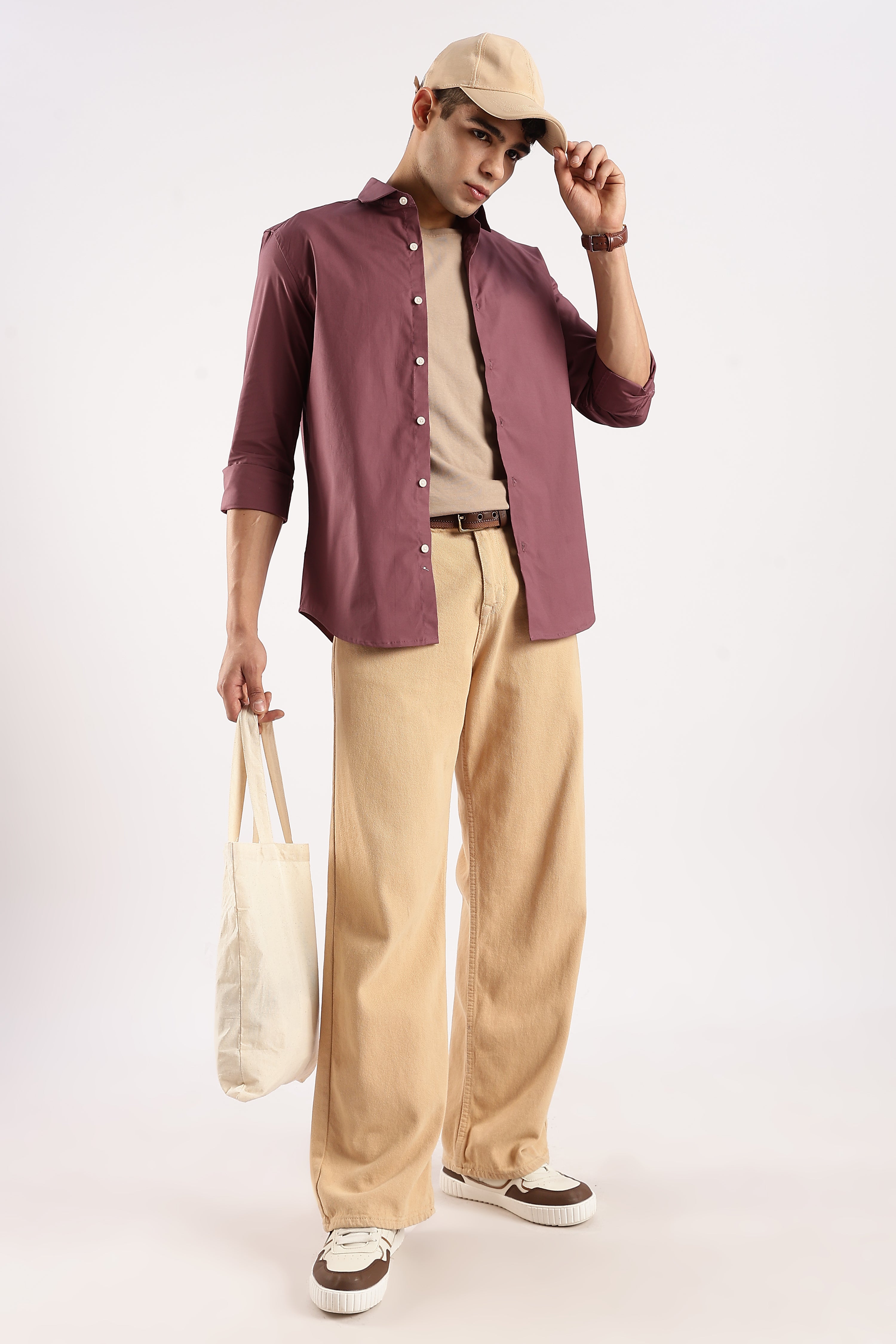 Men Maroon Cotton Lycra Shirt