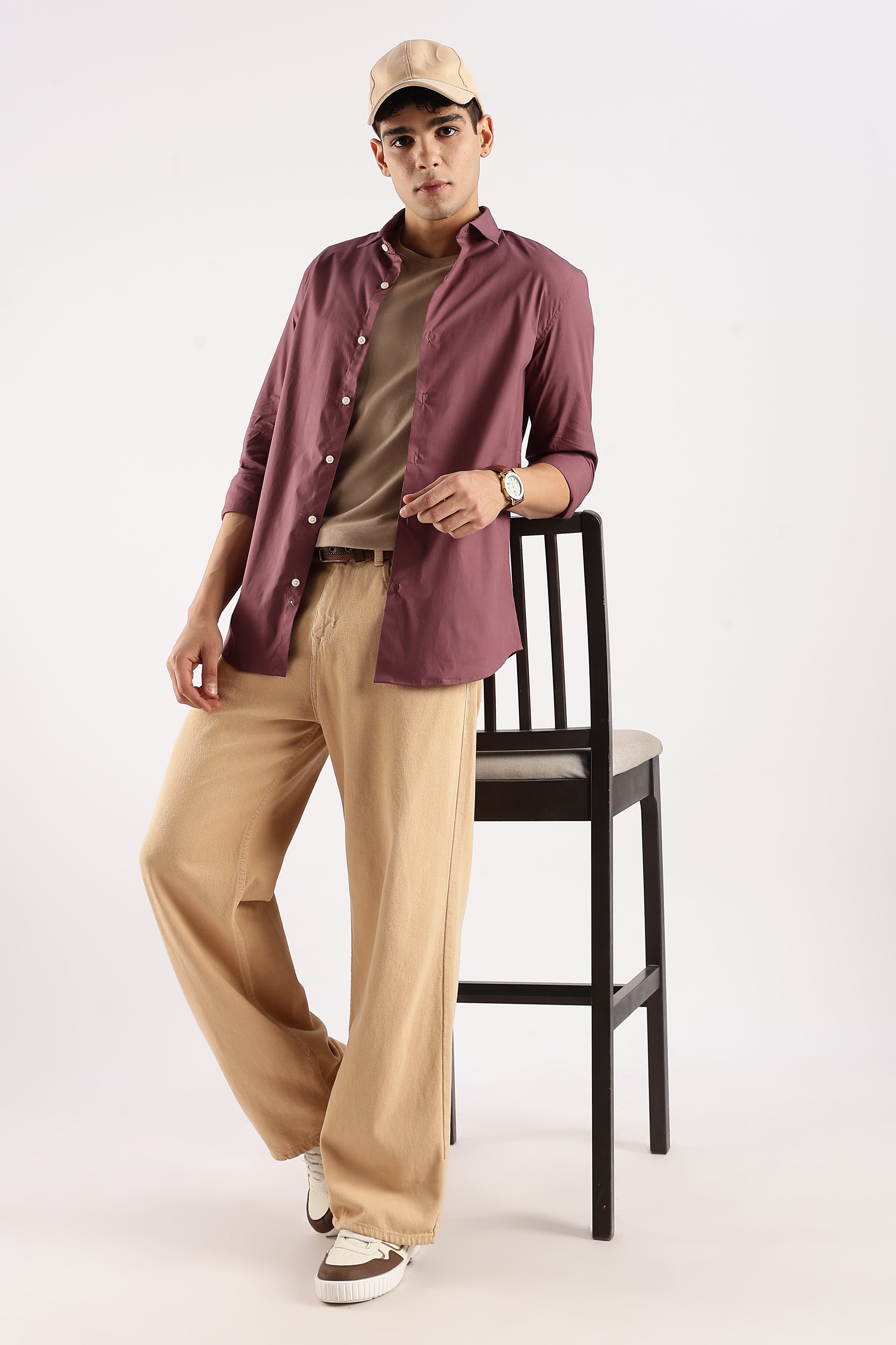 Men Maroon Cotton Lycra Shirt