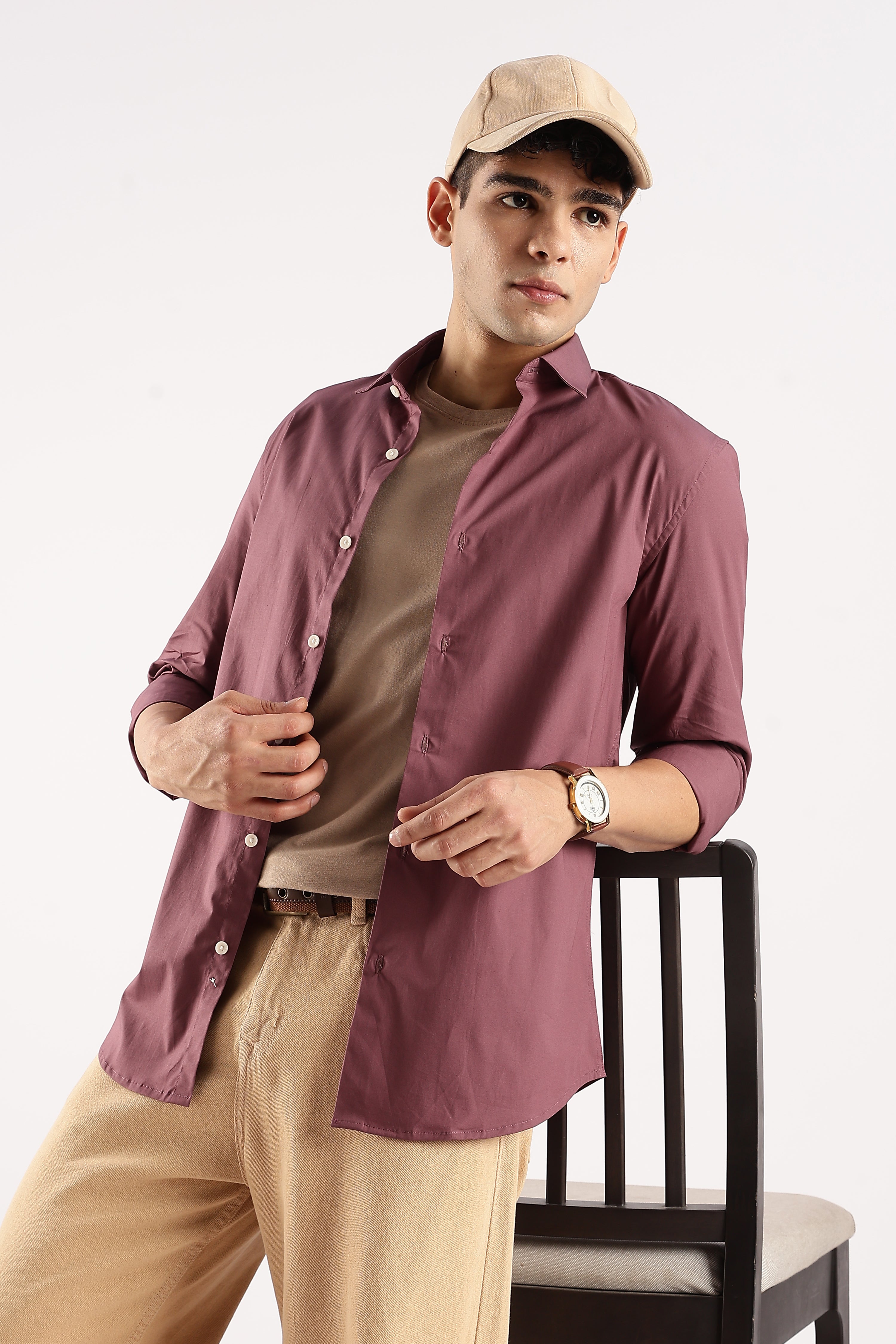 Men Maroon Cotton Lycra Shirt