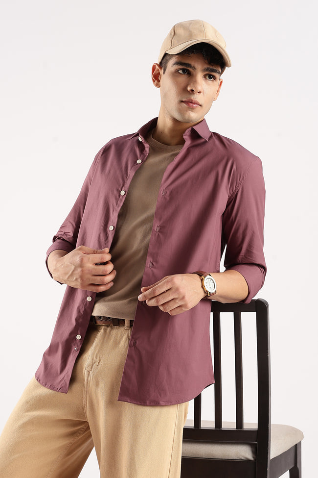 Men Maroon Cotton Lycra Shirt