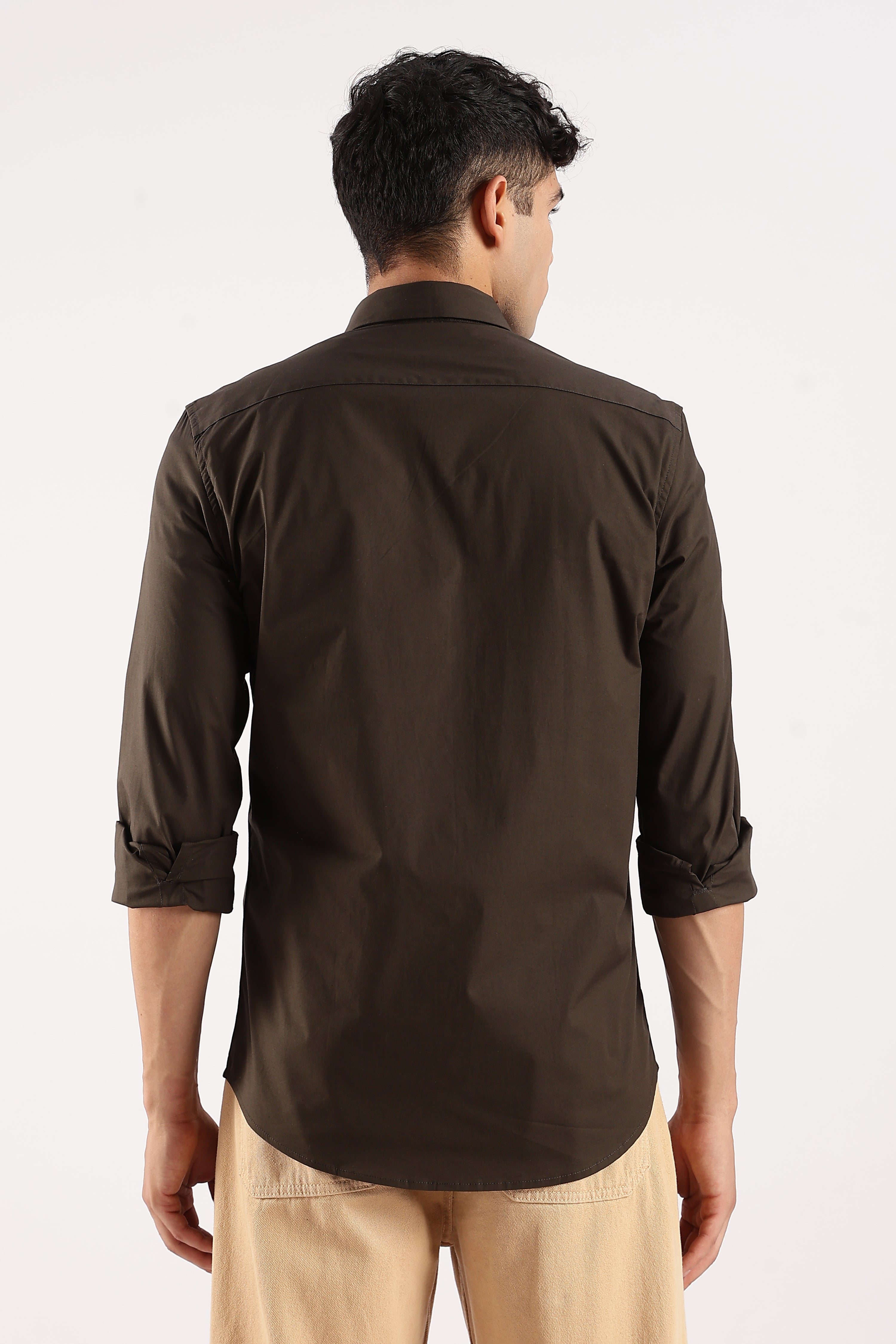 Men Olive Cotton Lycra Shirt