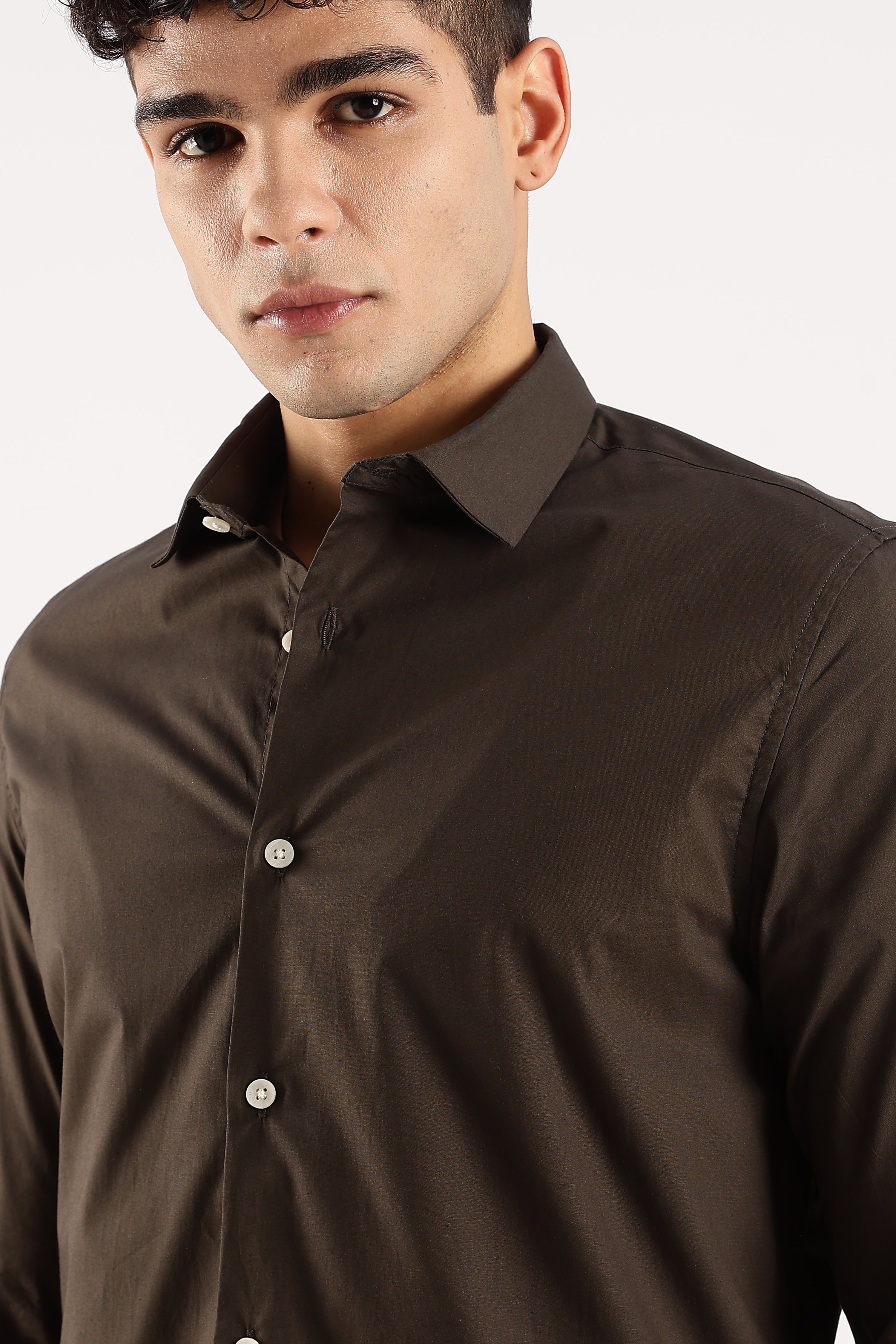Men Olive Cotton Lycra Shirt