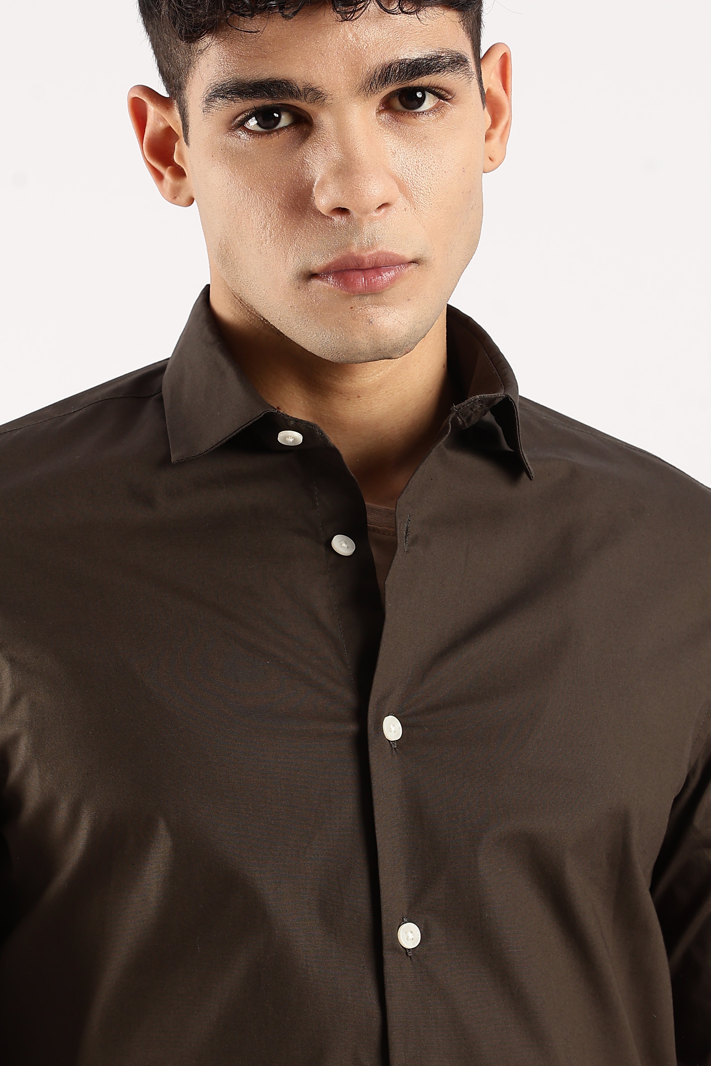 Men Olive Cotton Lycra Shirt