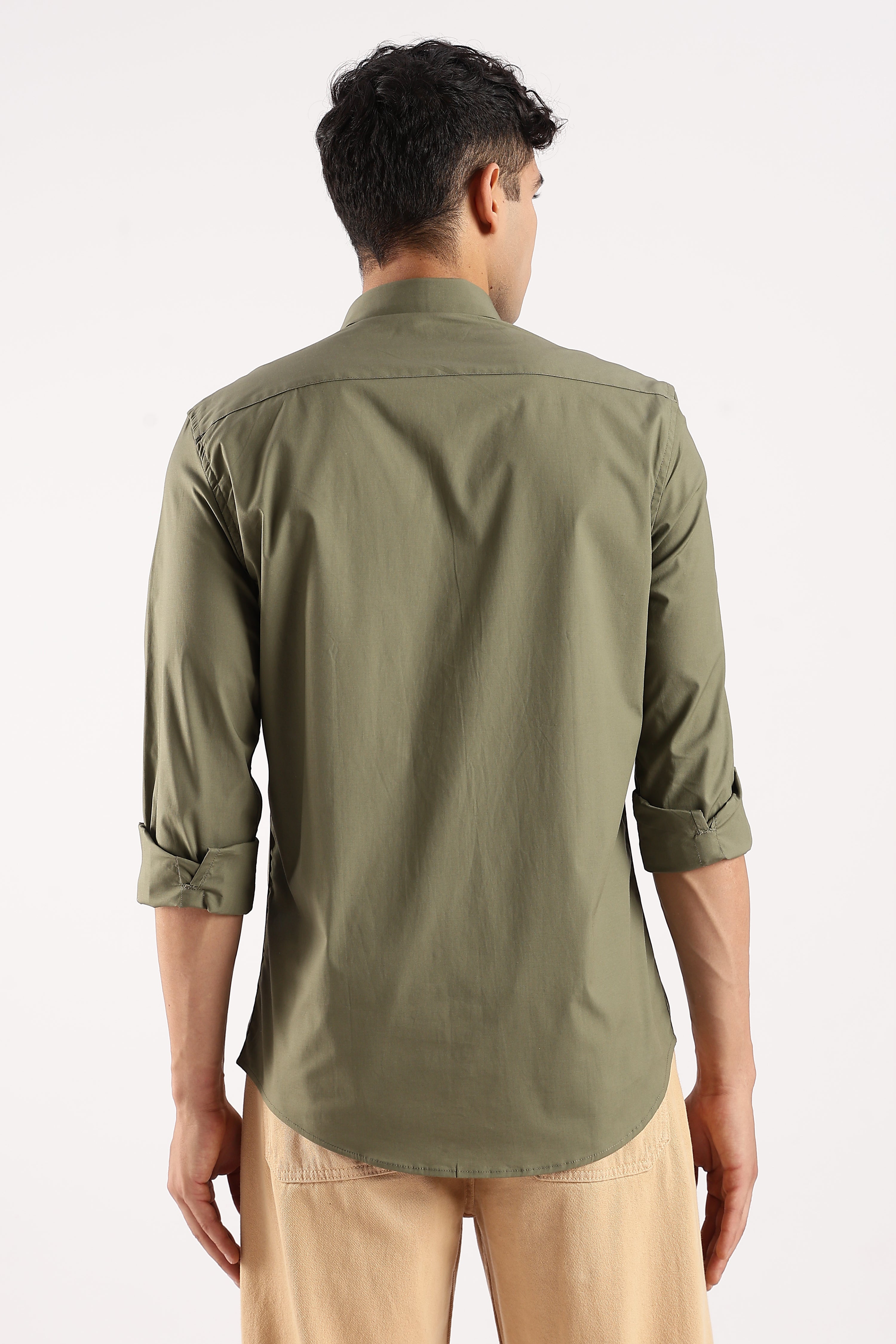 Men Green Cotton Lycra Shirt