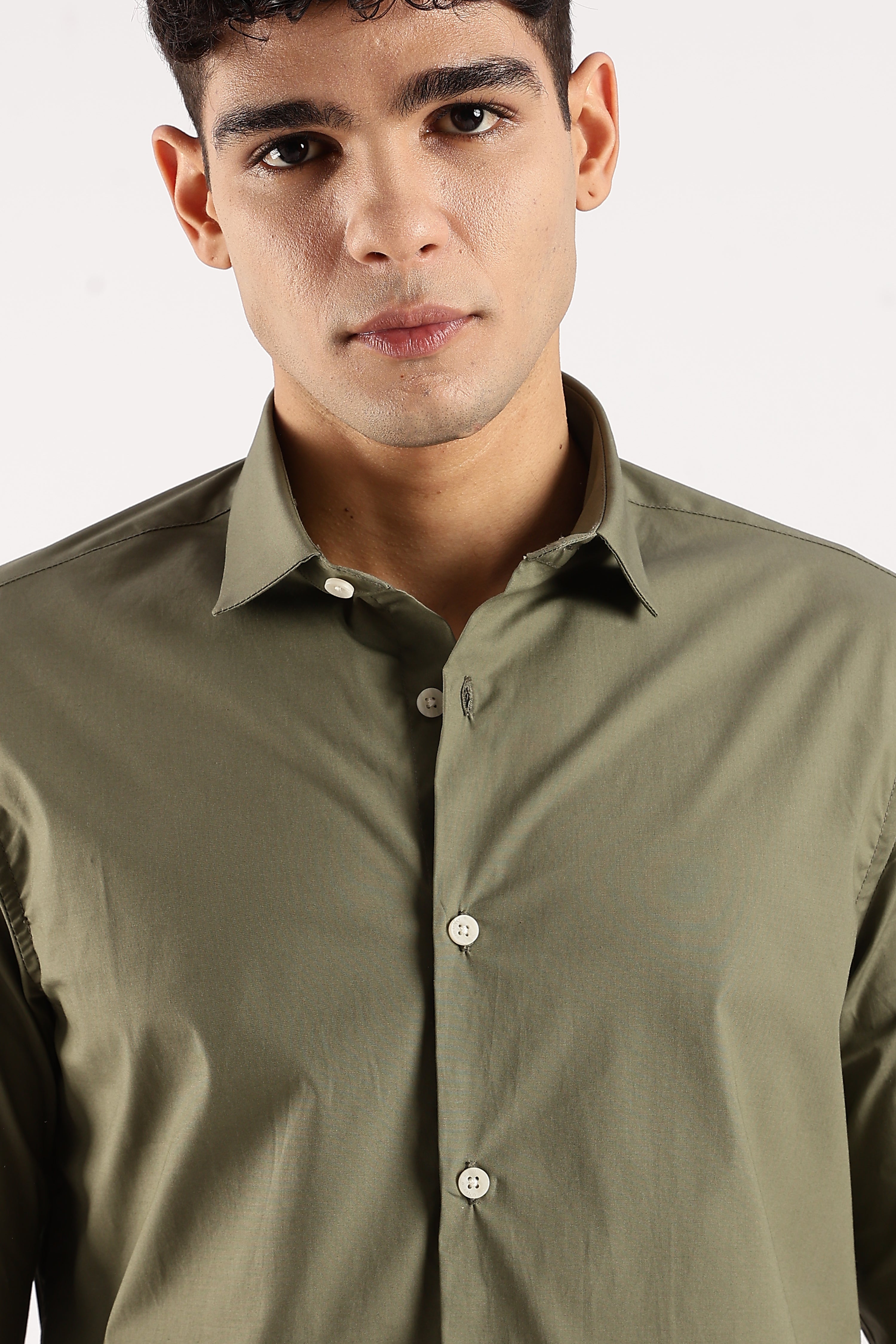 Men Green Cotton Lycra Shirt