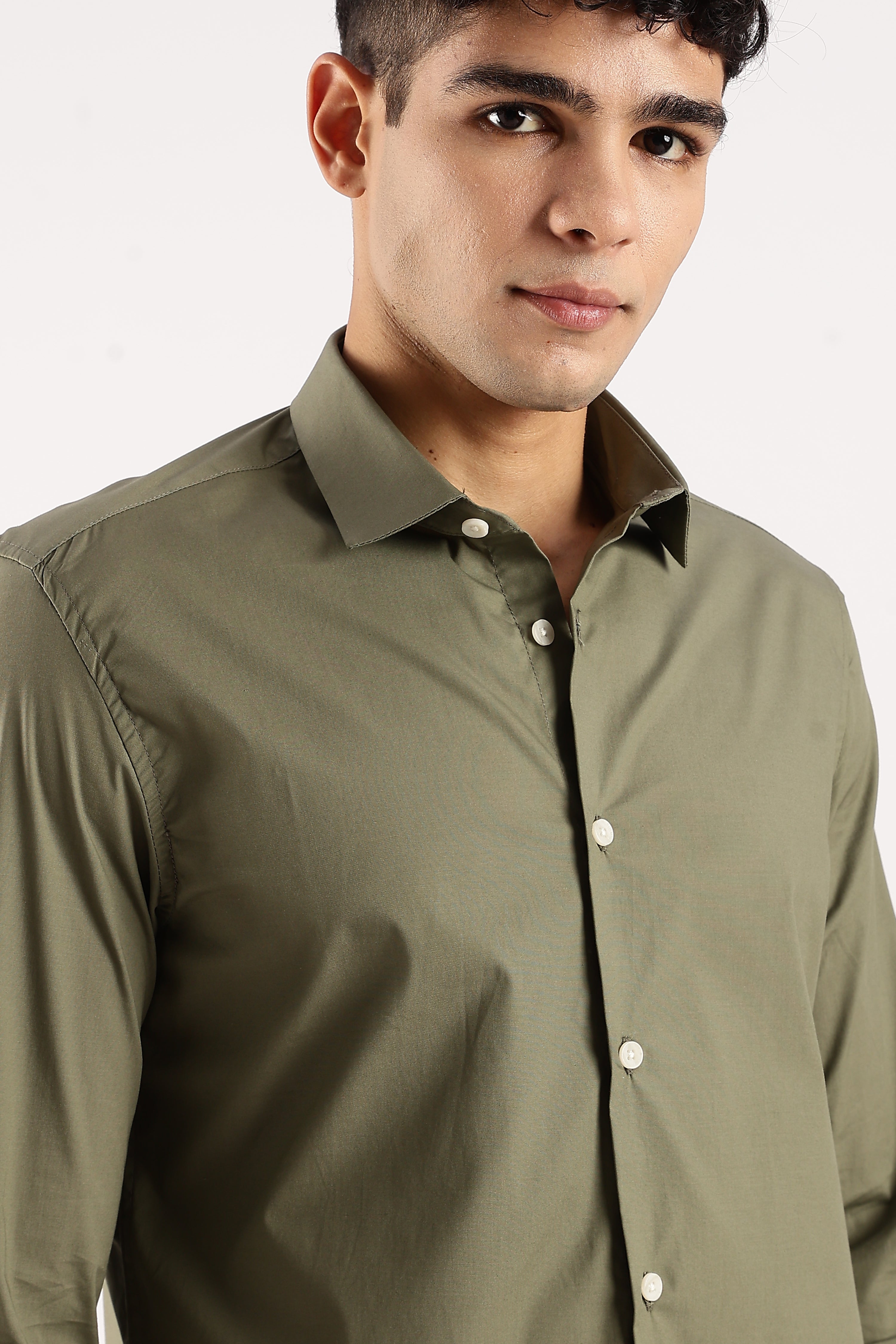 Men Green Cotton Lycra Shirt