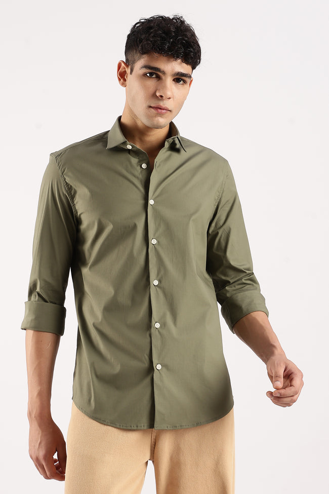 Men Green Cotton Lycra Shirt