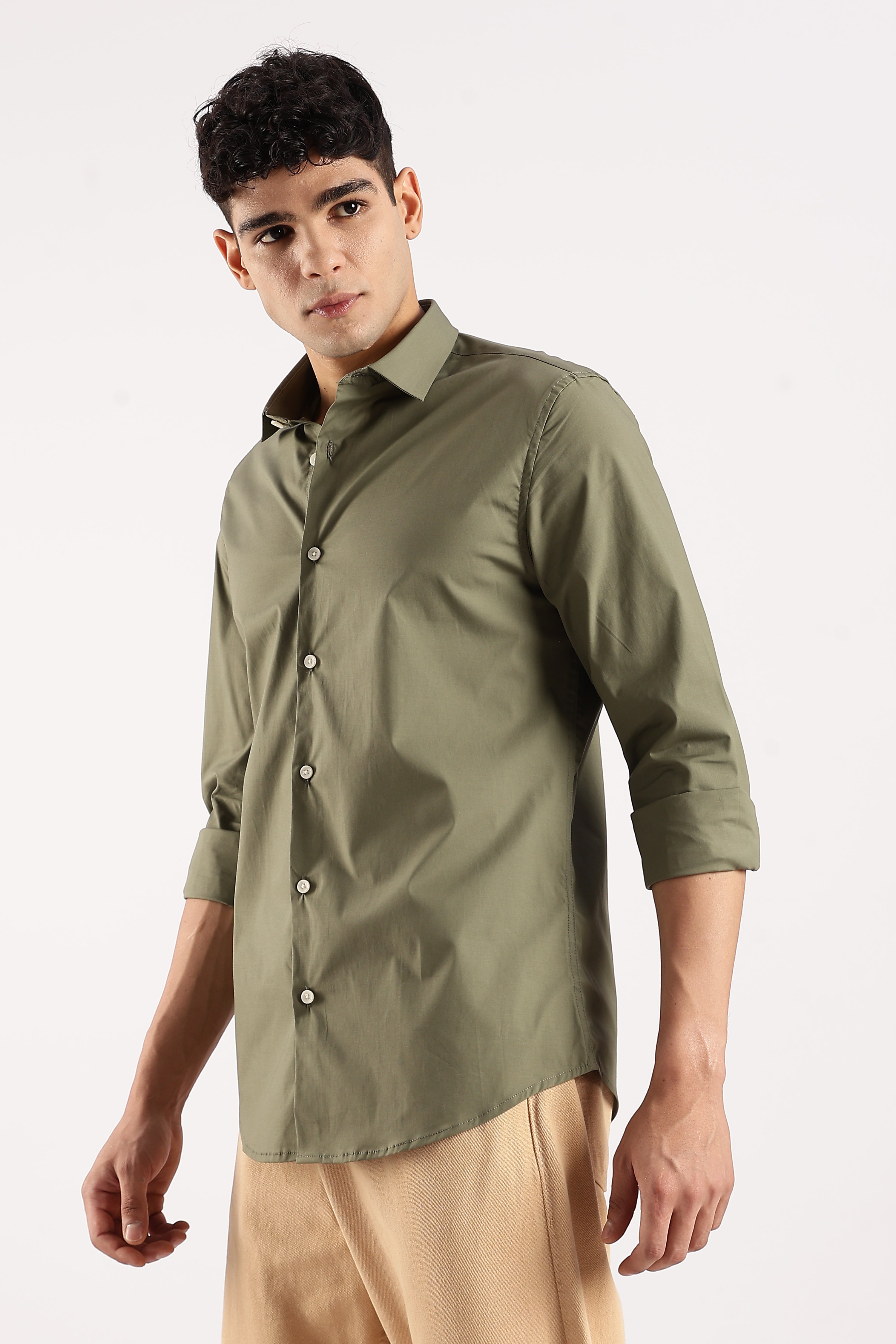 Men Green Cotton Lycra Shirt