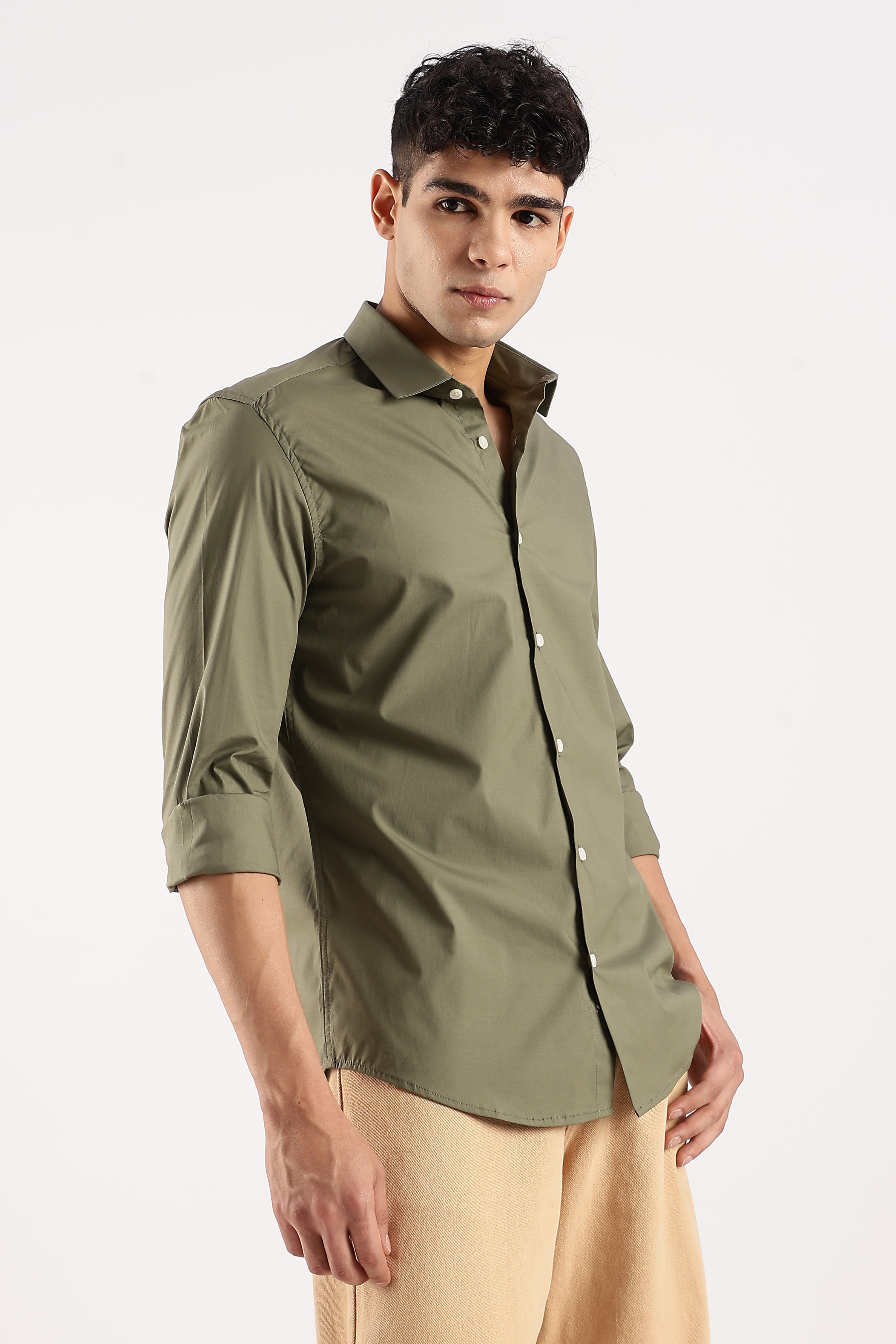Men Green Cotton Lycra Shirt