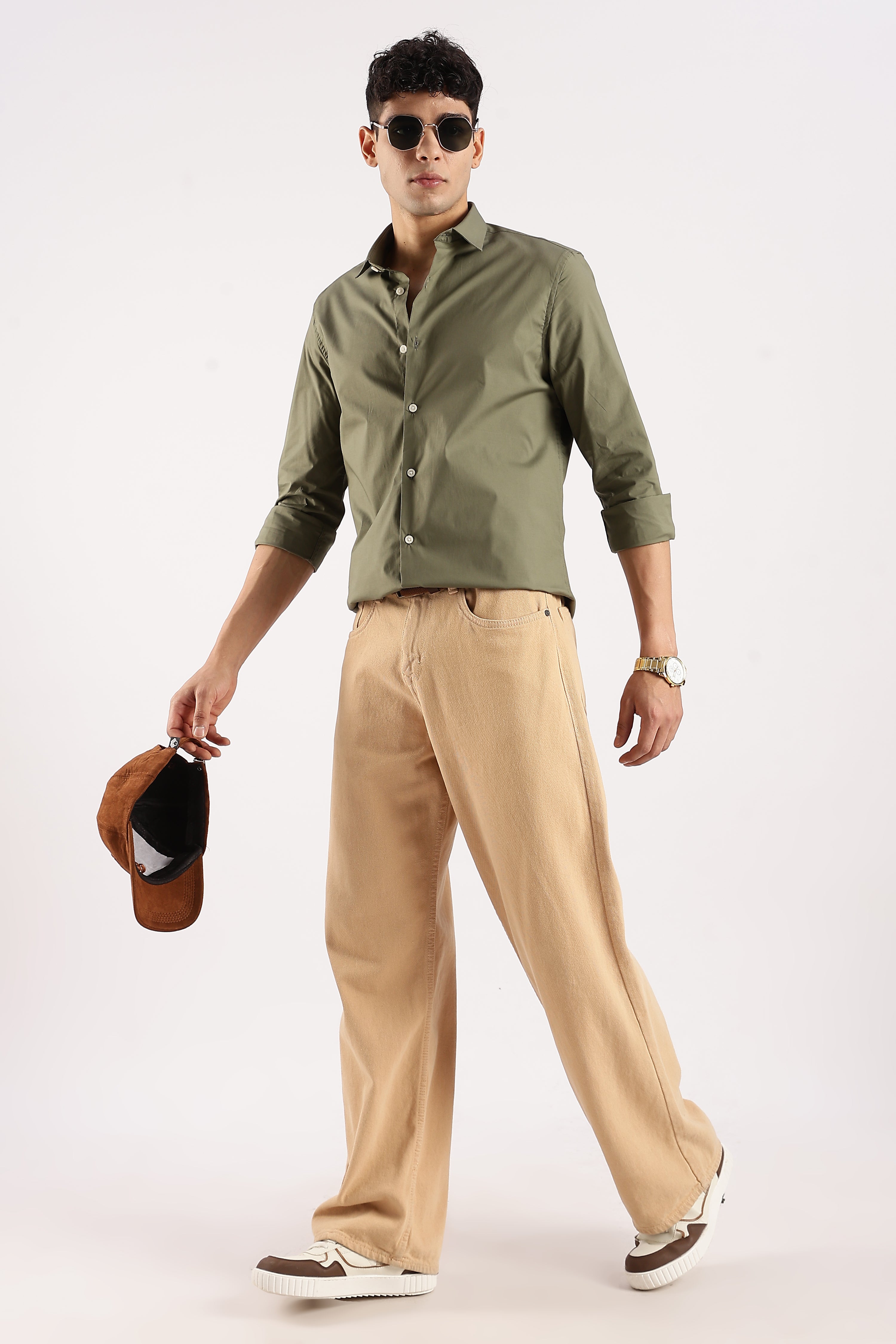 Men Green Cotton Lycra Shirt