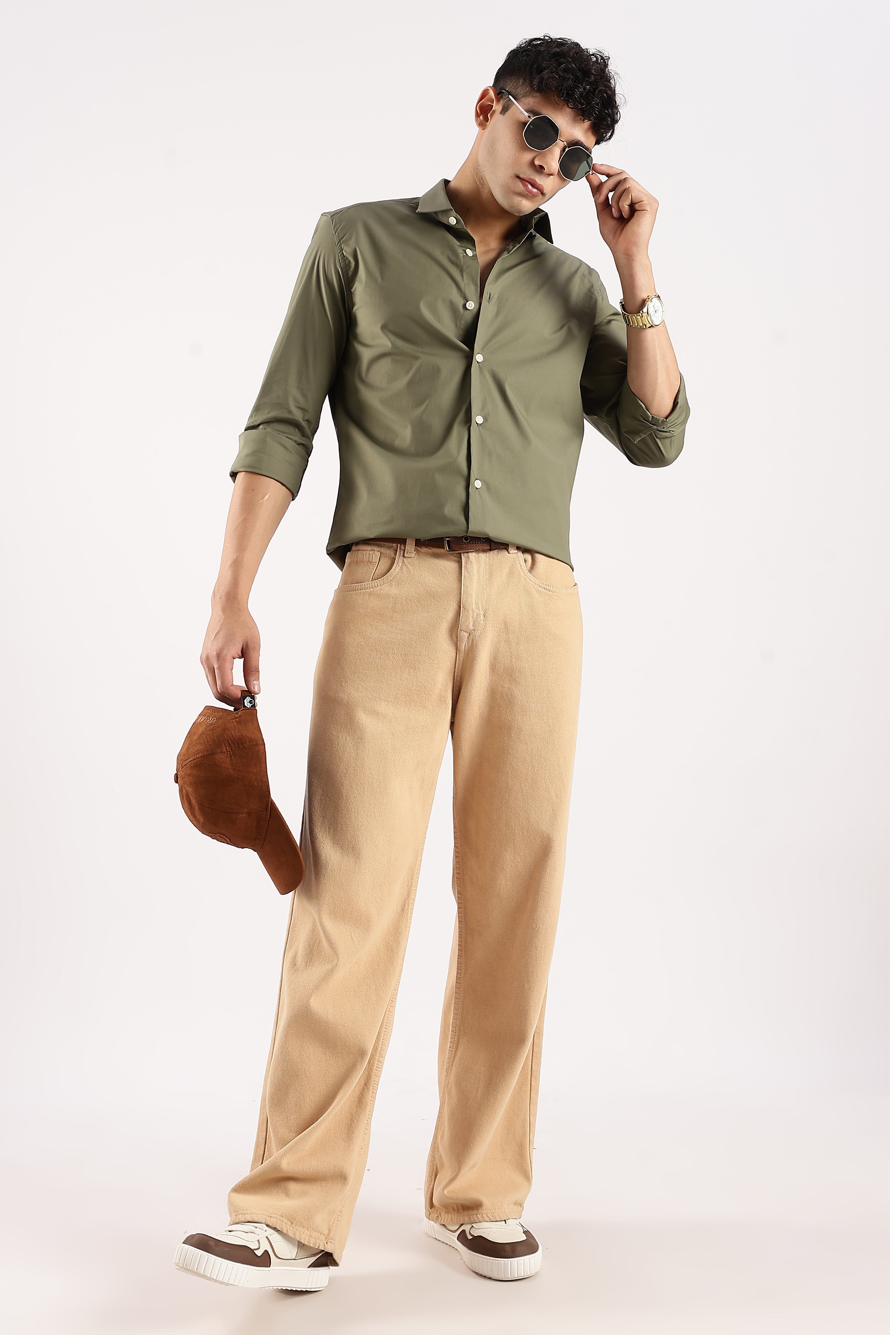 Men Green Cotton Lycra Shirt