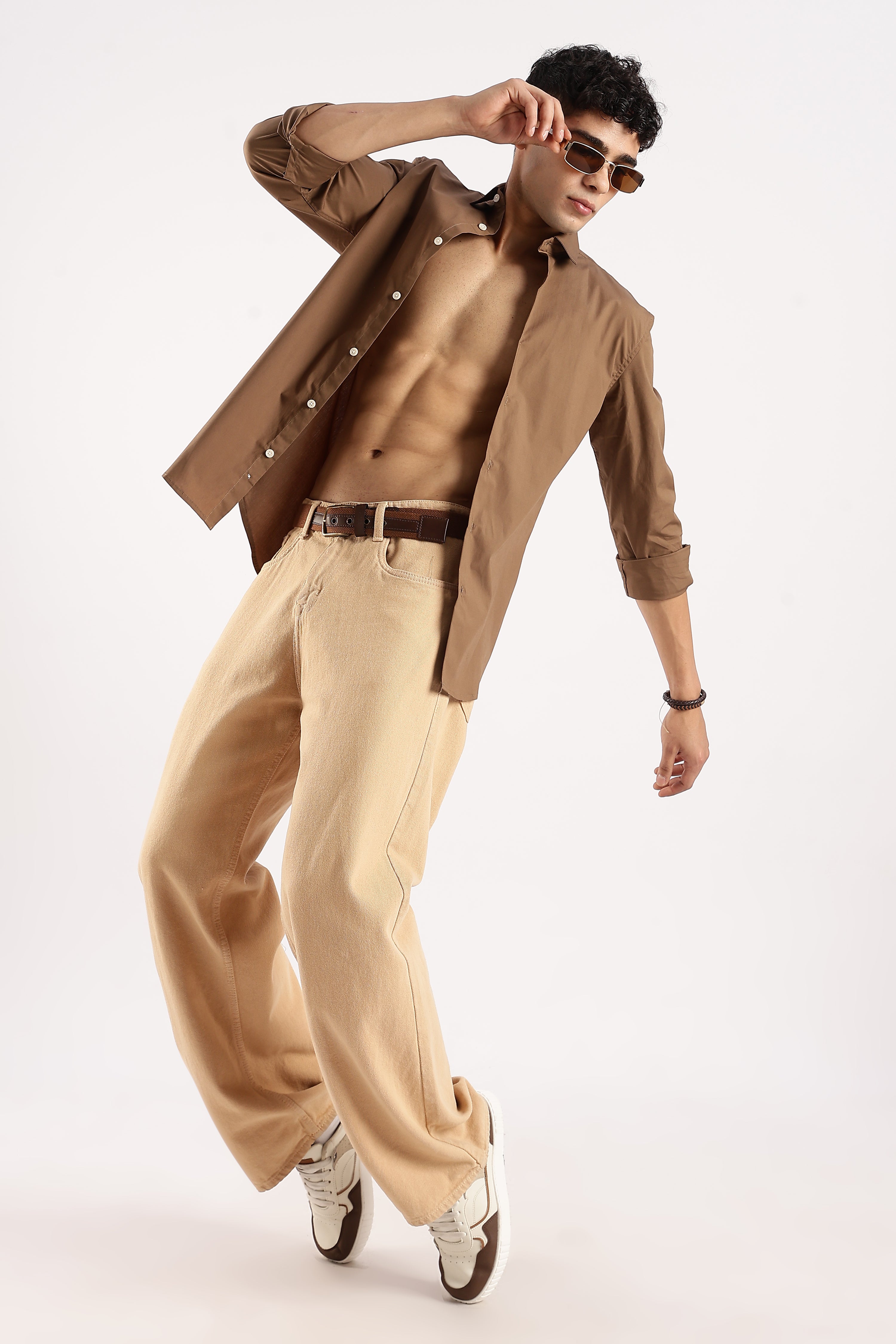 Men Khaki Cotton Lycra Shirt