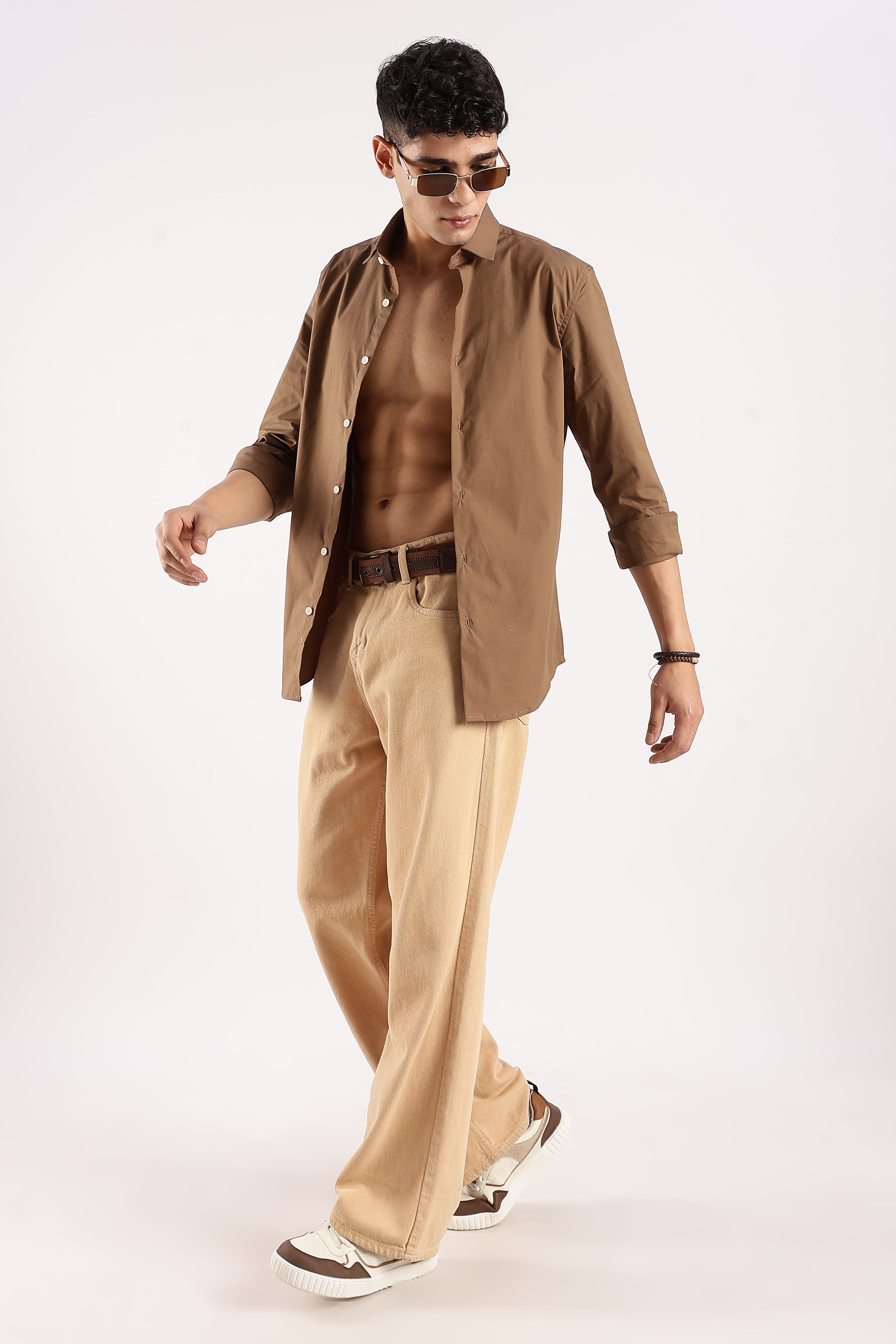 Men Khaki Cotton Lycra Shirt