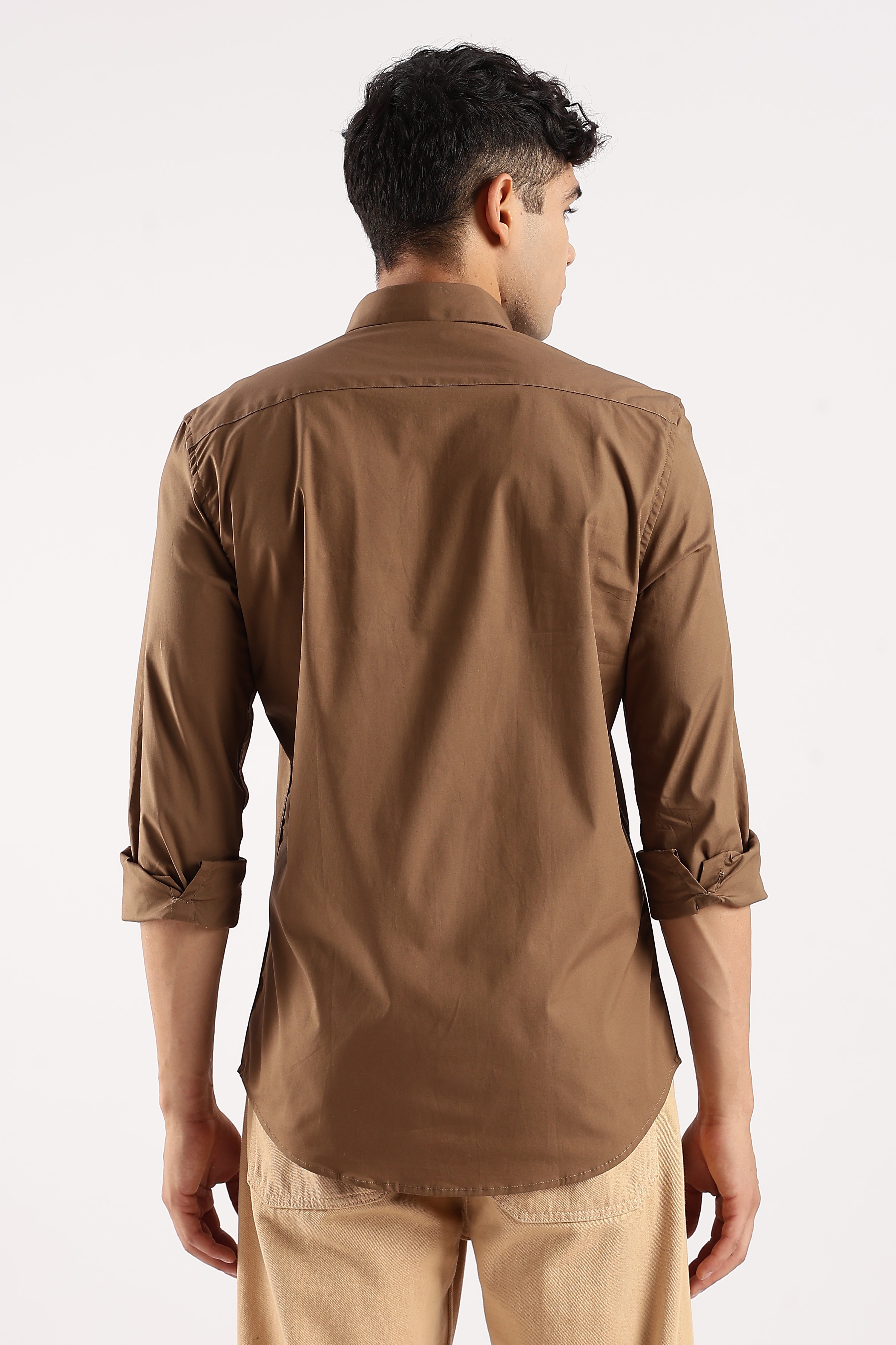 Men Khaki Cotton Lycra Shirt