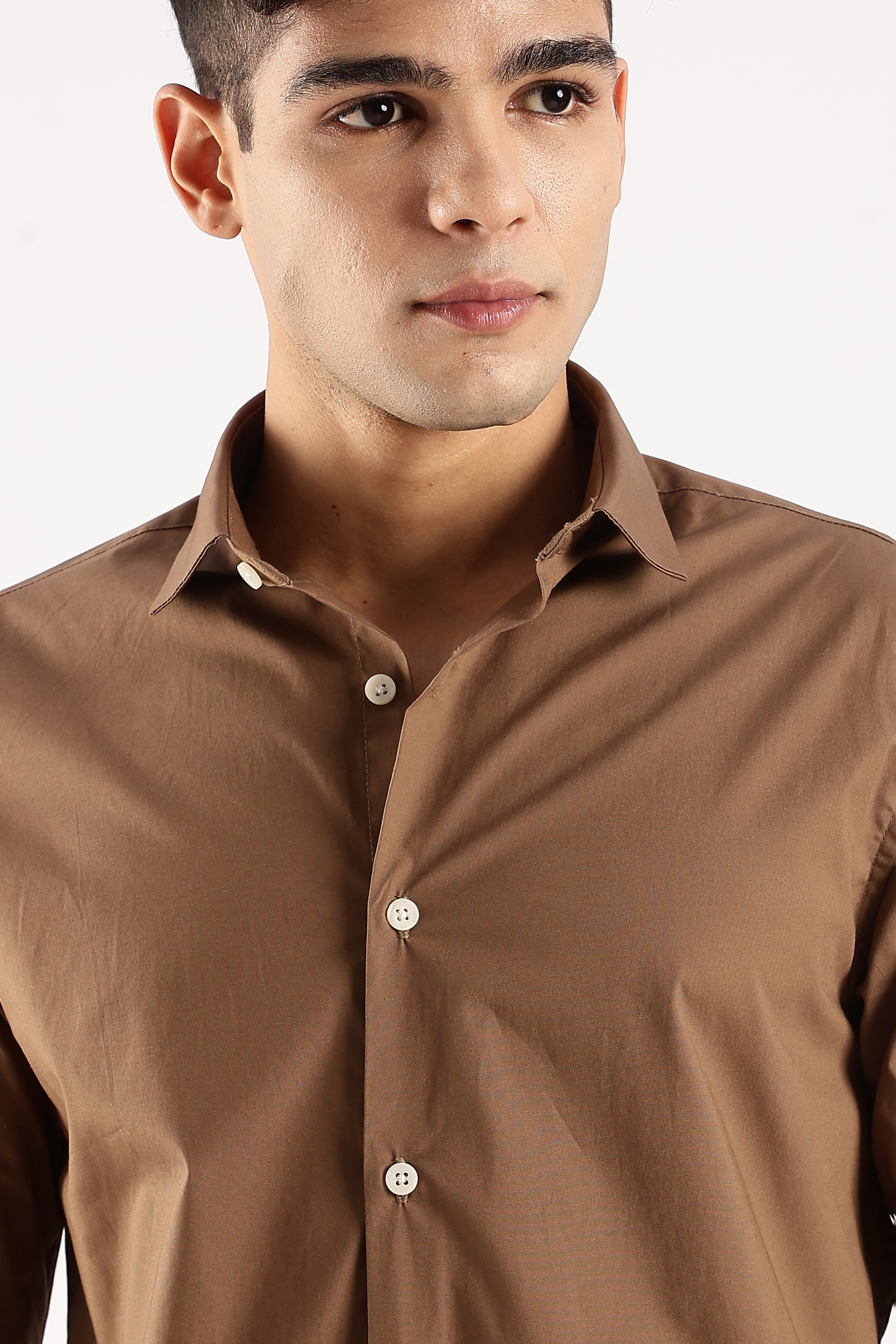 Men Khaki Cotton Lycra Shirt