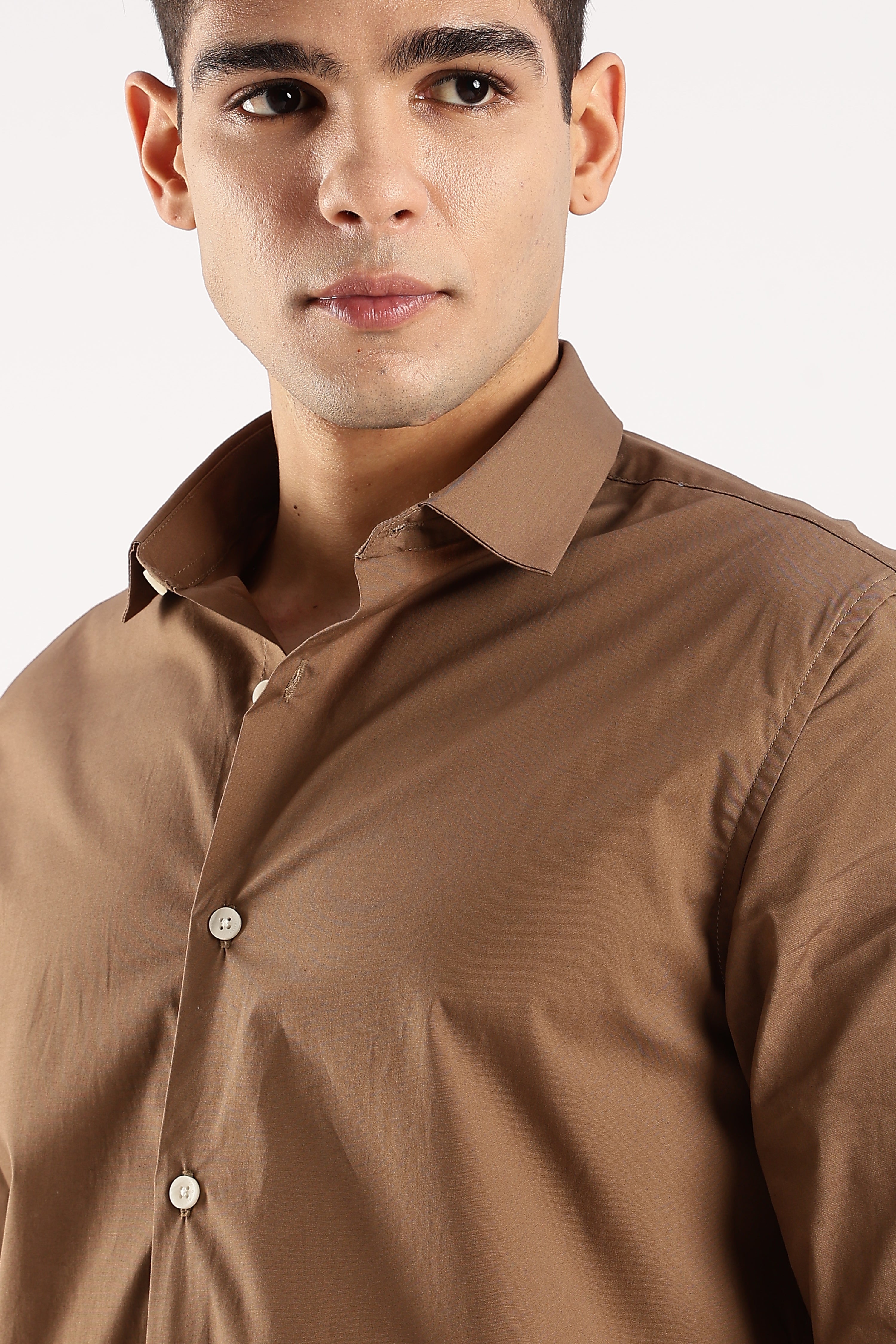Men Khaki Cotton Lycra Shirt