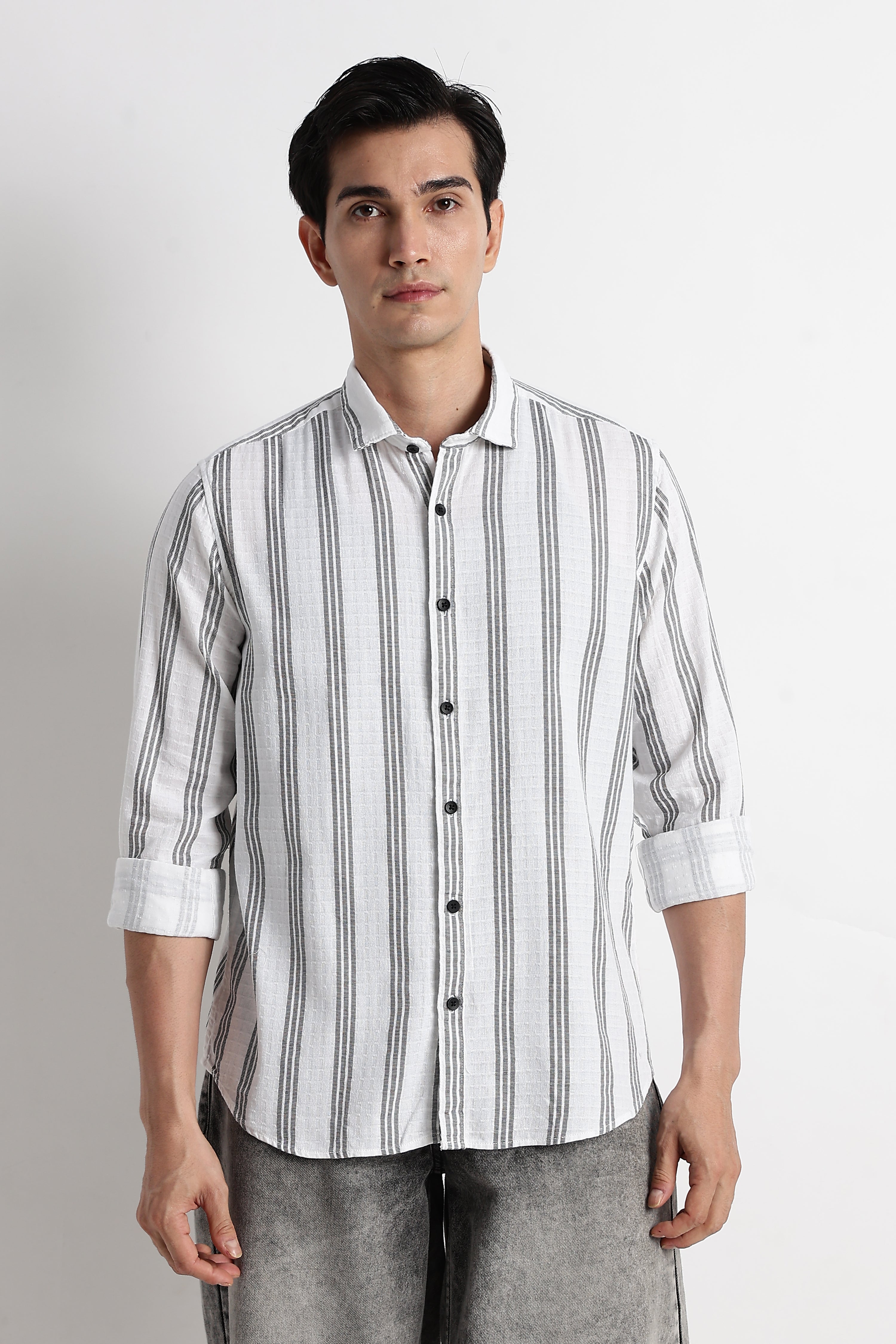 Men Vertical Stripe Textured Shirt