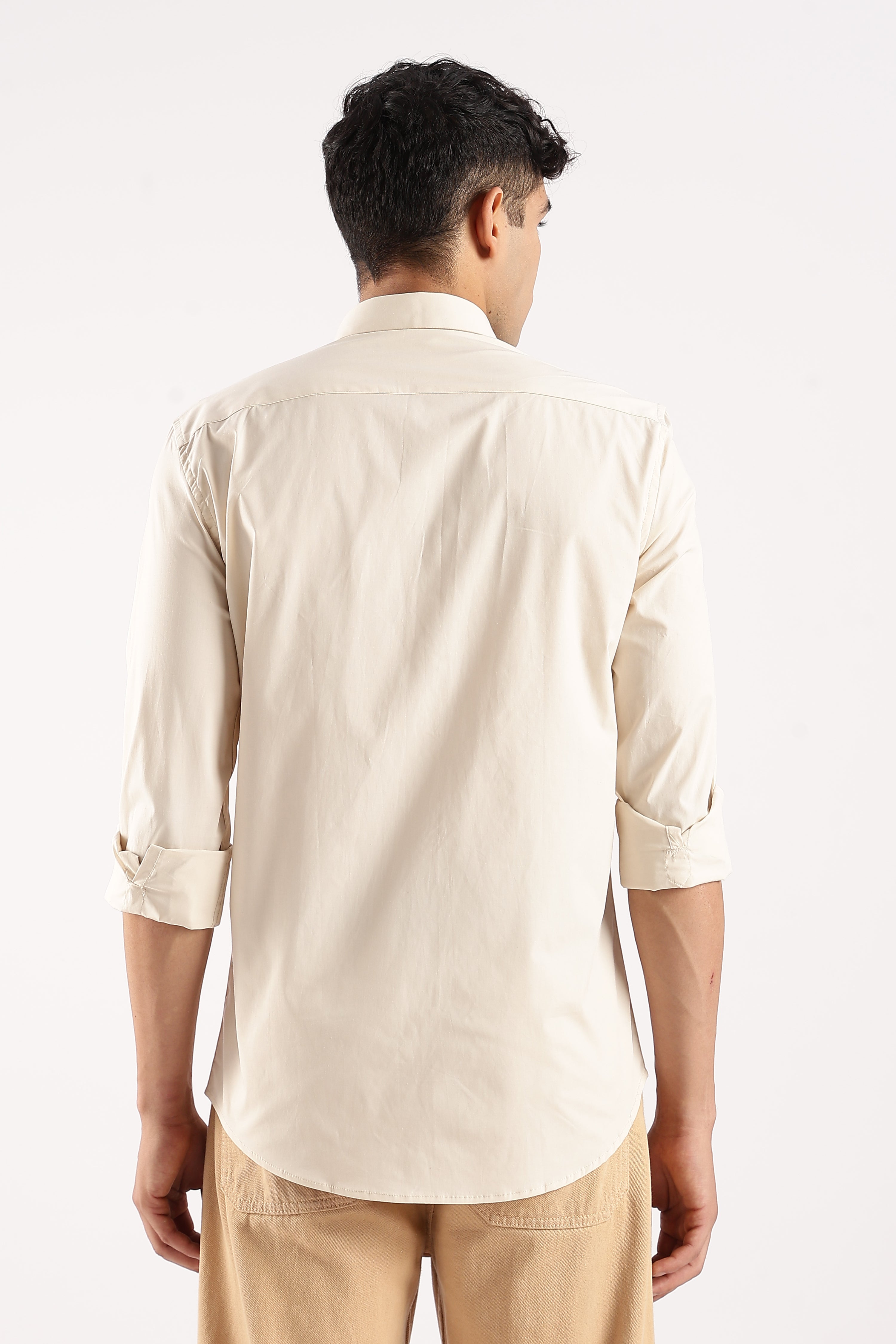 Men Off White Cotton Lycra Shirt