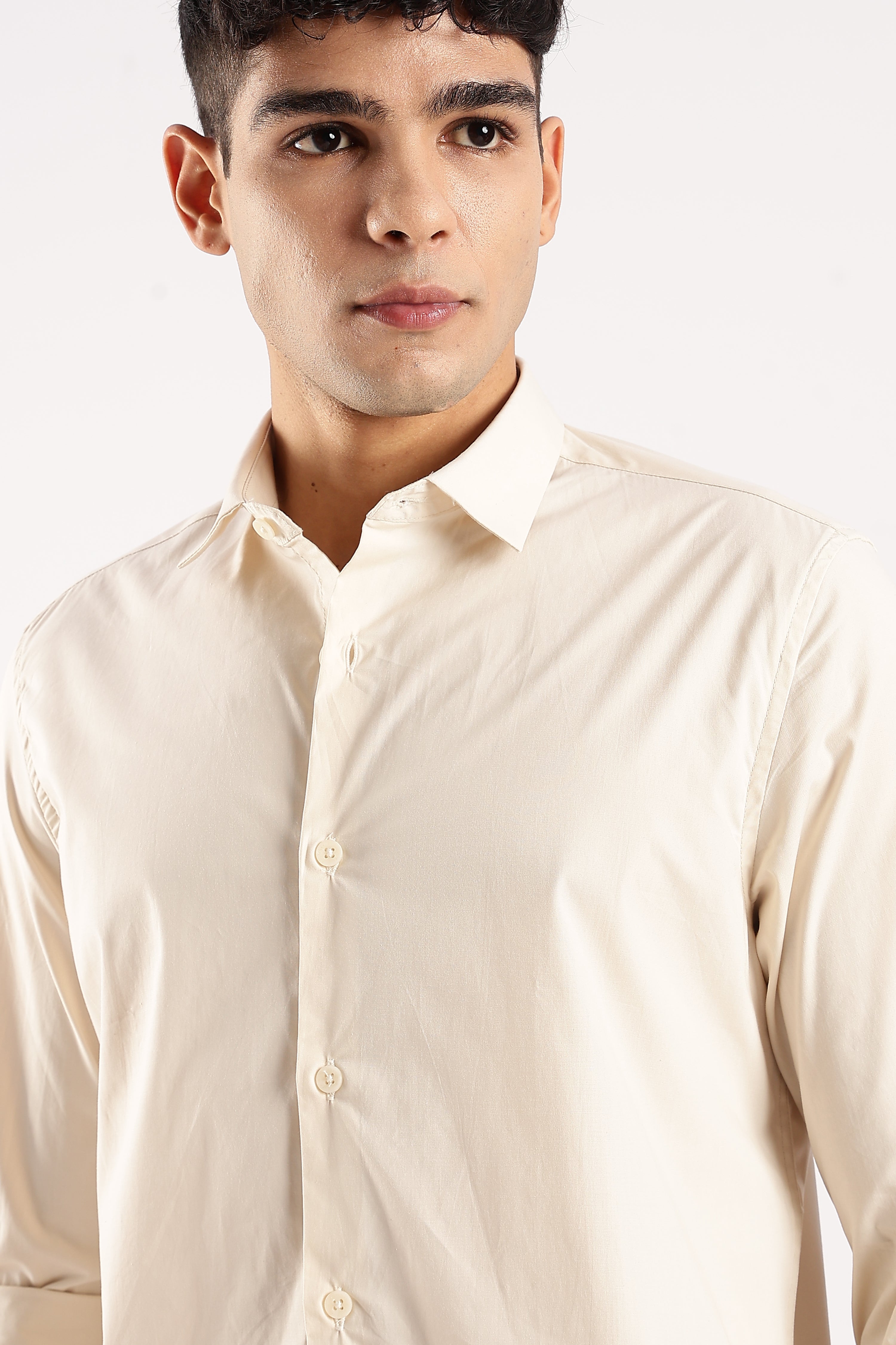 Men Off White Cotton Lycra Shirt